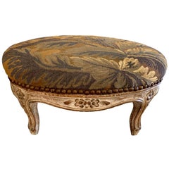 Antique 19th Century French Petite Foot Stool with Aubusson