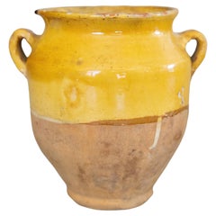 Antique 19th Century French Petite Glazed Yellow Terracotta Confit Pot