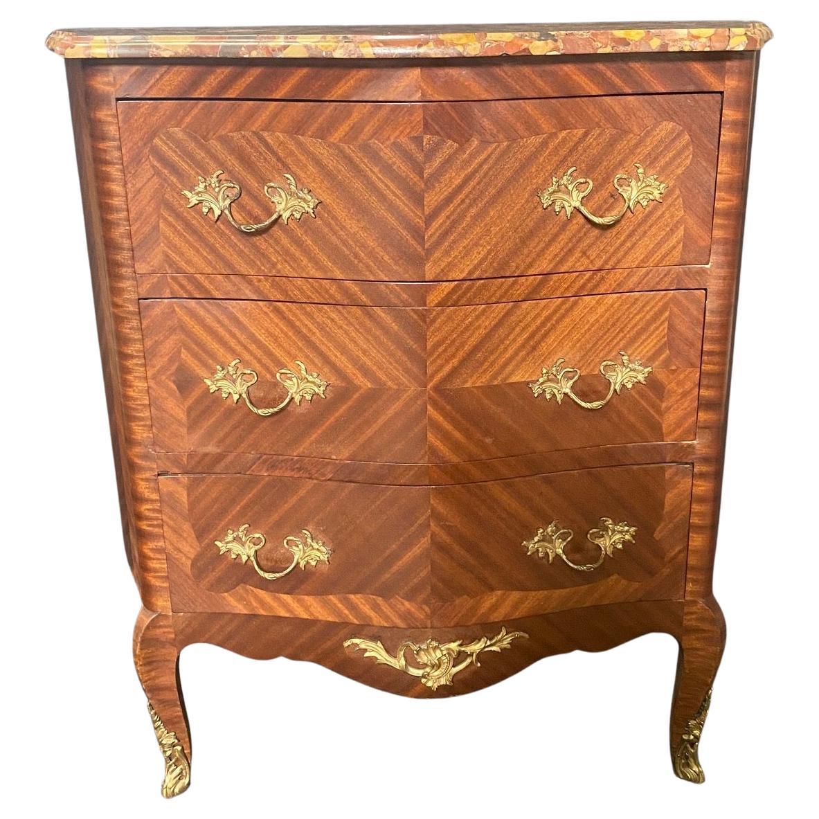 19th Century French Petite Louis XV Marble Top Commode For Sale