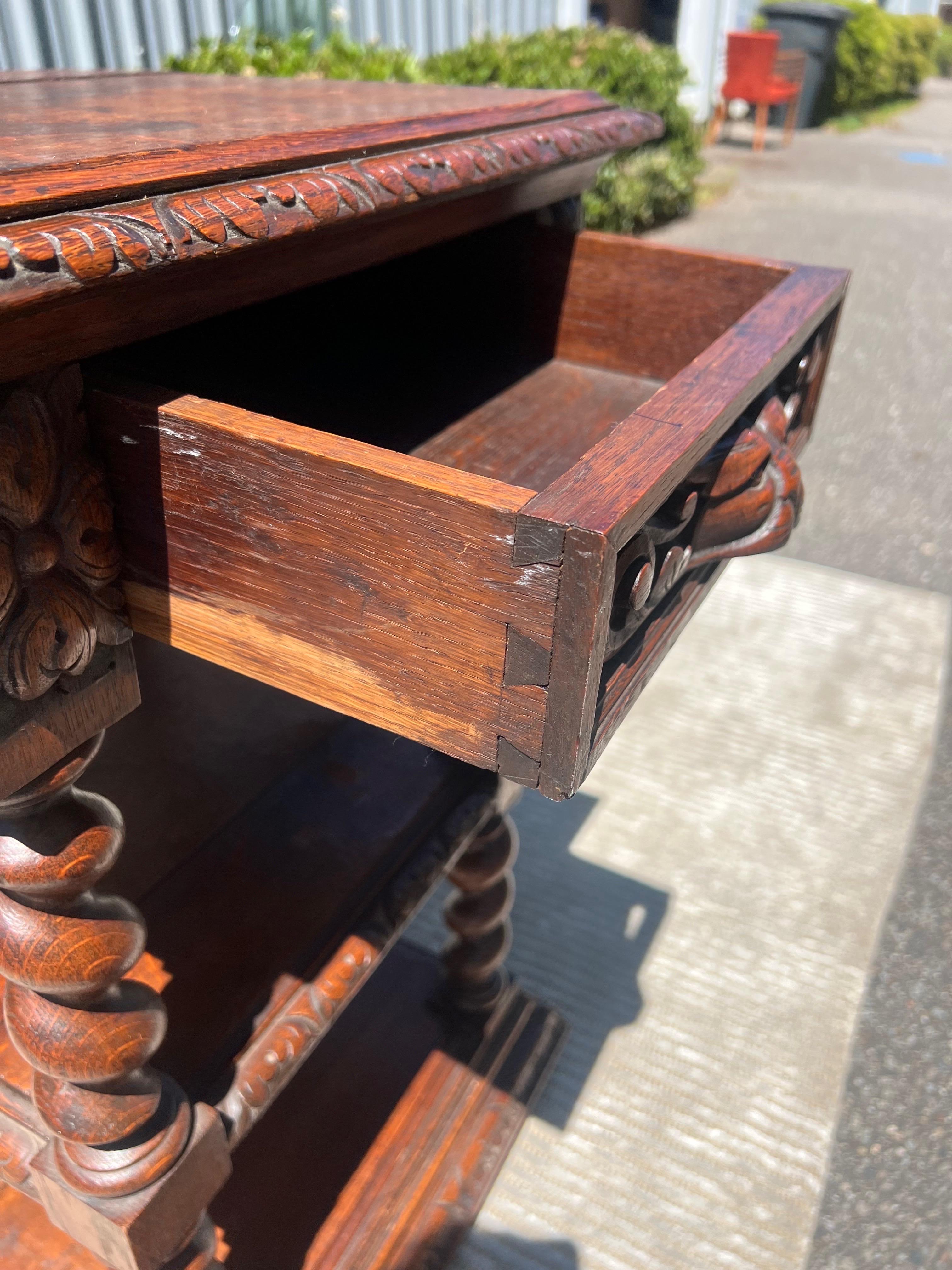 Marvelous 19th century French renaissance Revival Night stand / side table in Hunt / Black Forest style with barley twisted columns. Finished on all sides so you are able to place this freestanding in your room for use as a nightstand/side table