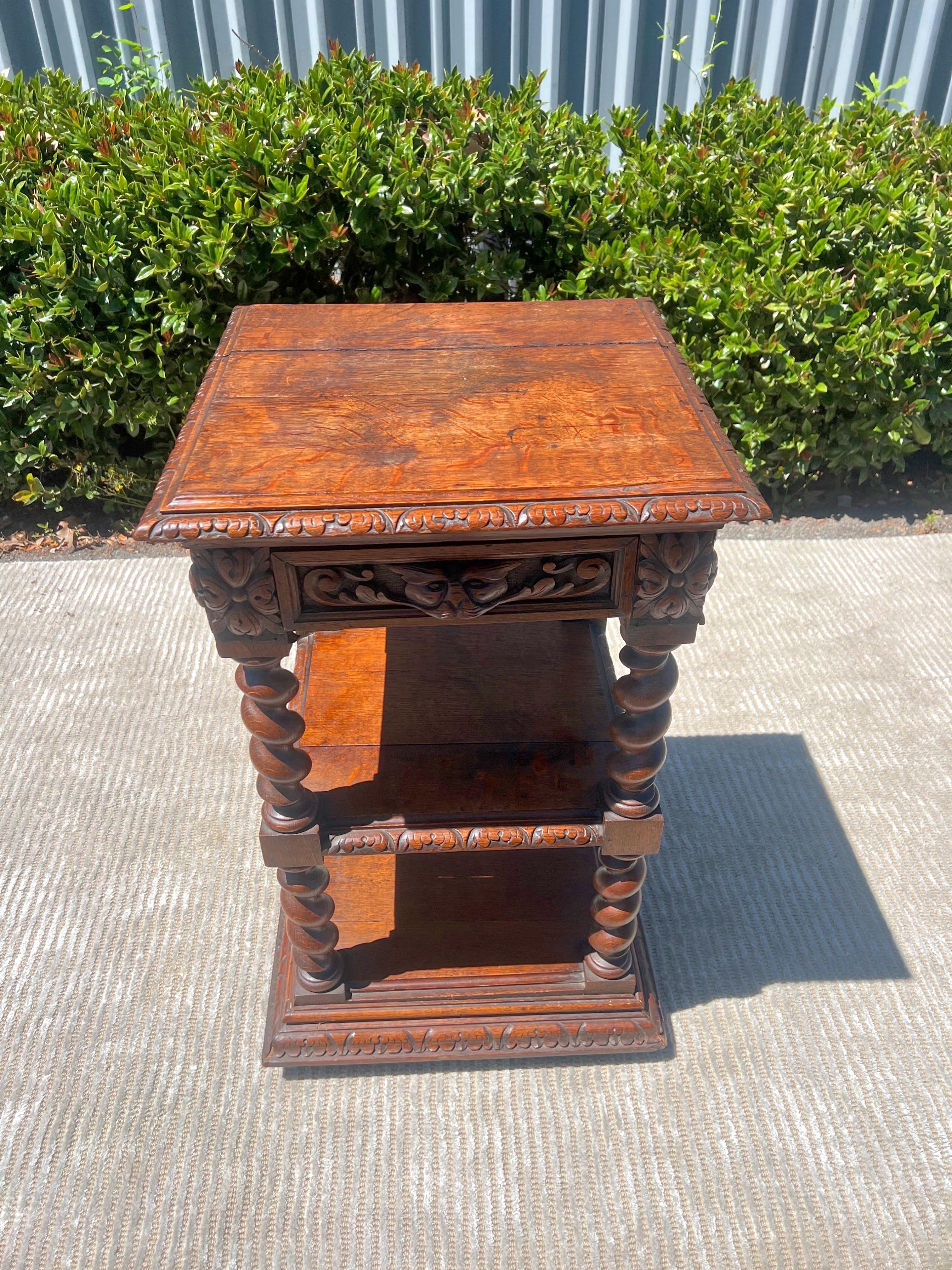 19th Century French Petite Server Barley Twist Display Louis XIII Carved Oak For Sale 2