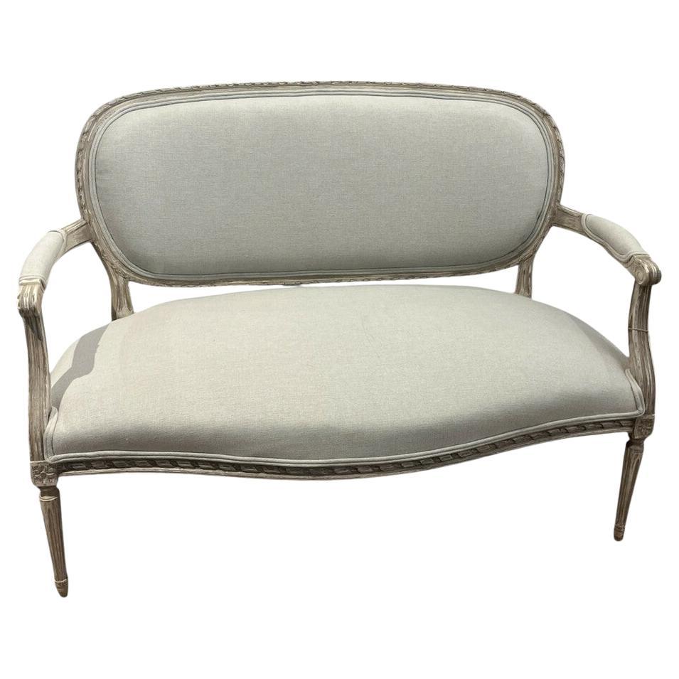 19th Century French Petite Settee New Upholstery