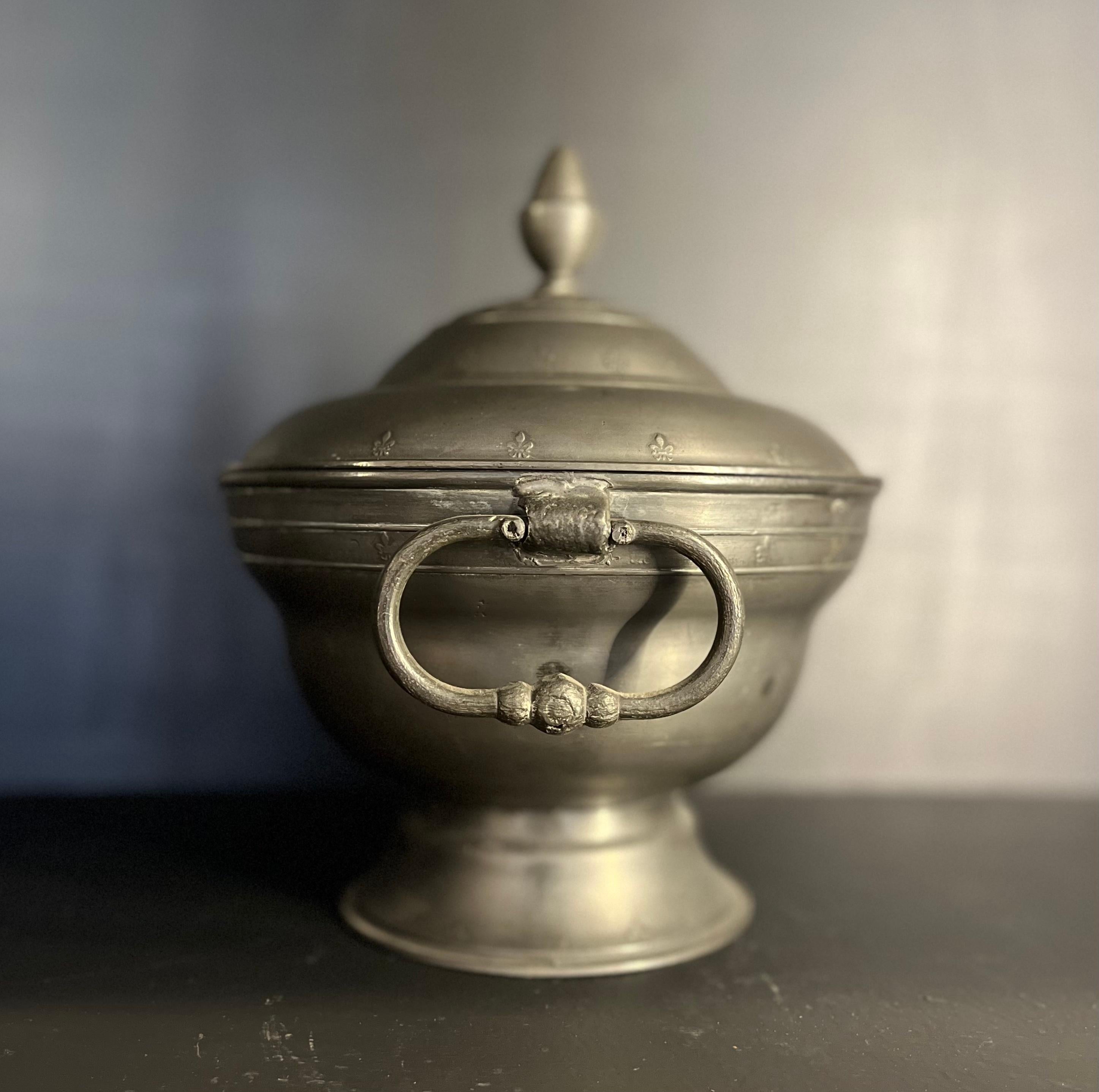 Mid-19th Century 19th Century, French Pewter Soup Tureen For Sale
