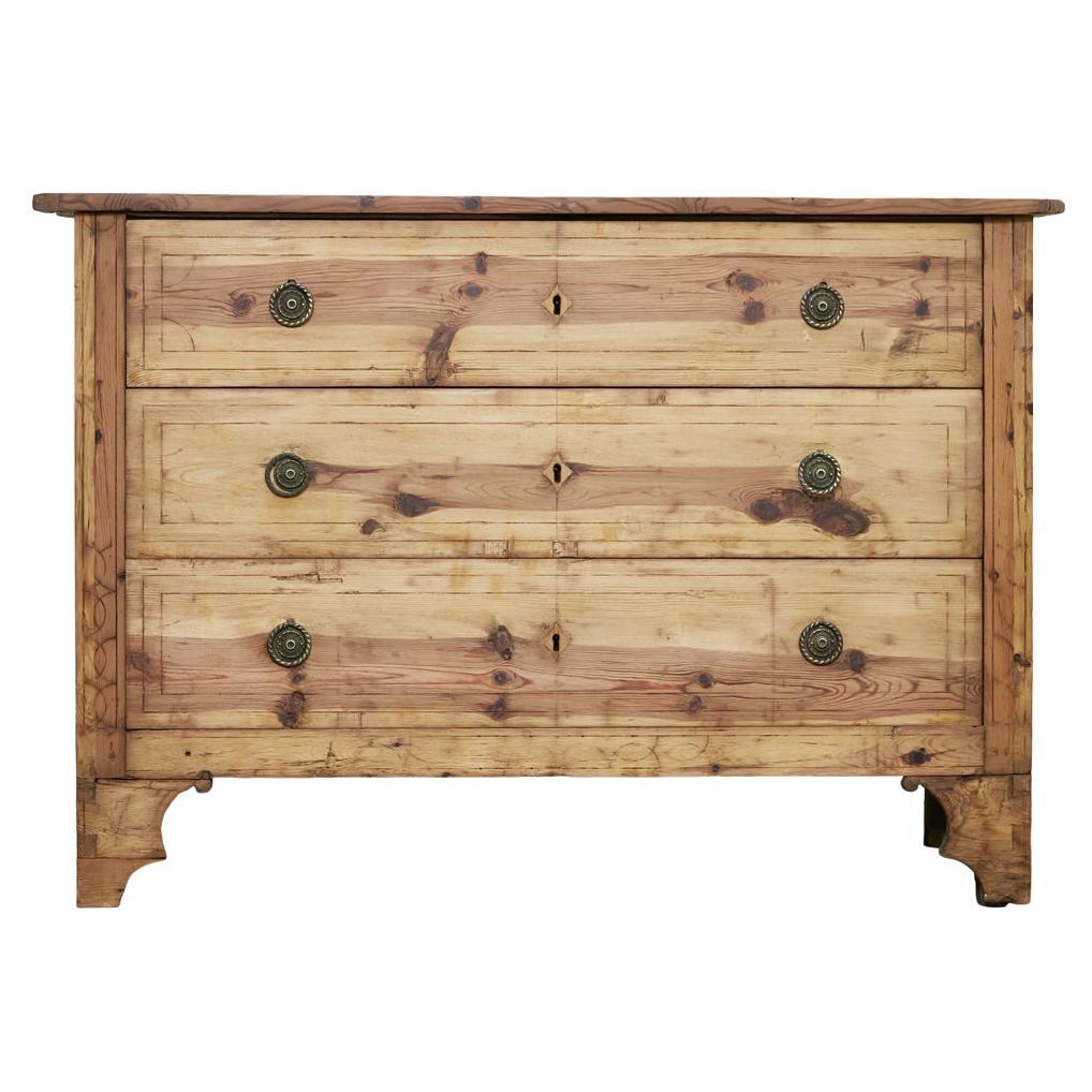 19th Century French Pine Commode with Three Drawers and Carved Feet
