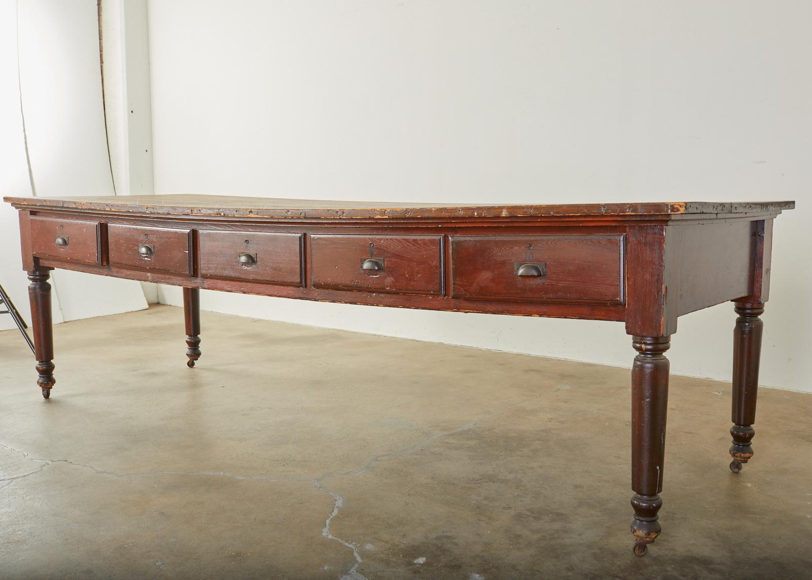 Rustic 19th Century French Pine Drapers Table Store Display For Sale