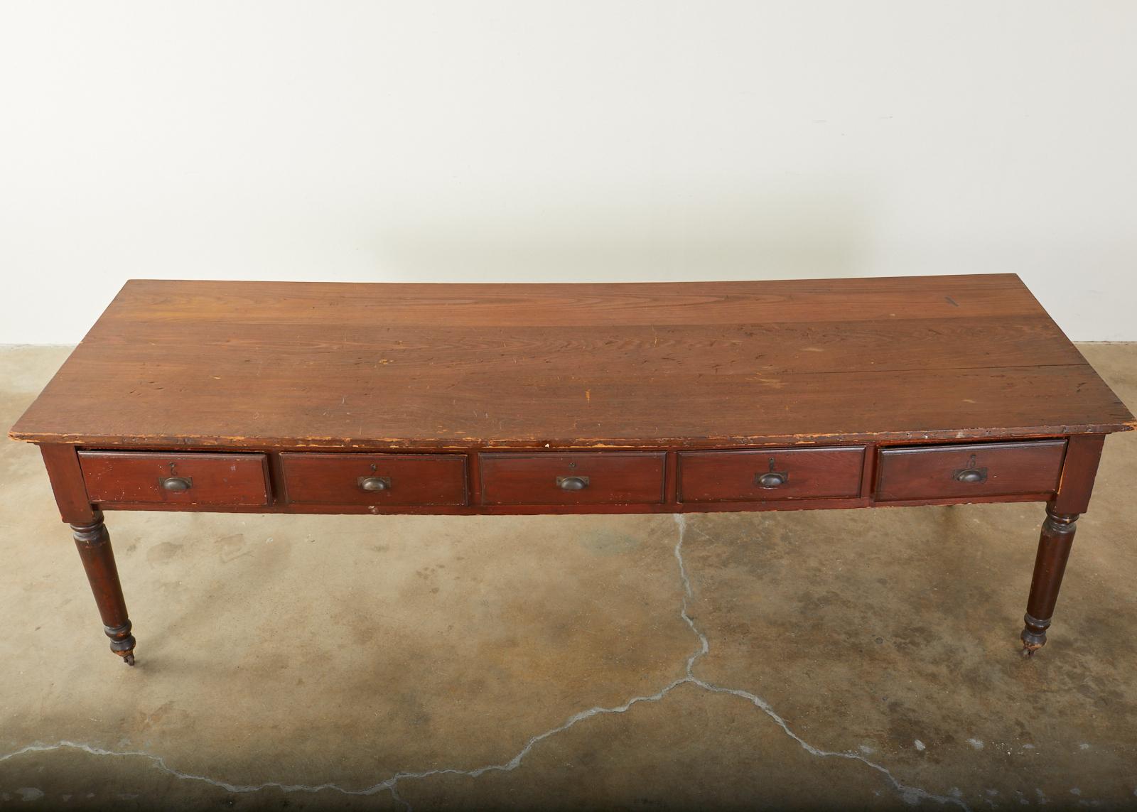 Hand-Crafted 19th Century French Pine Drapers Table Store Display For Sale