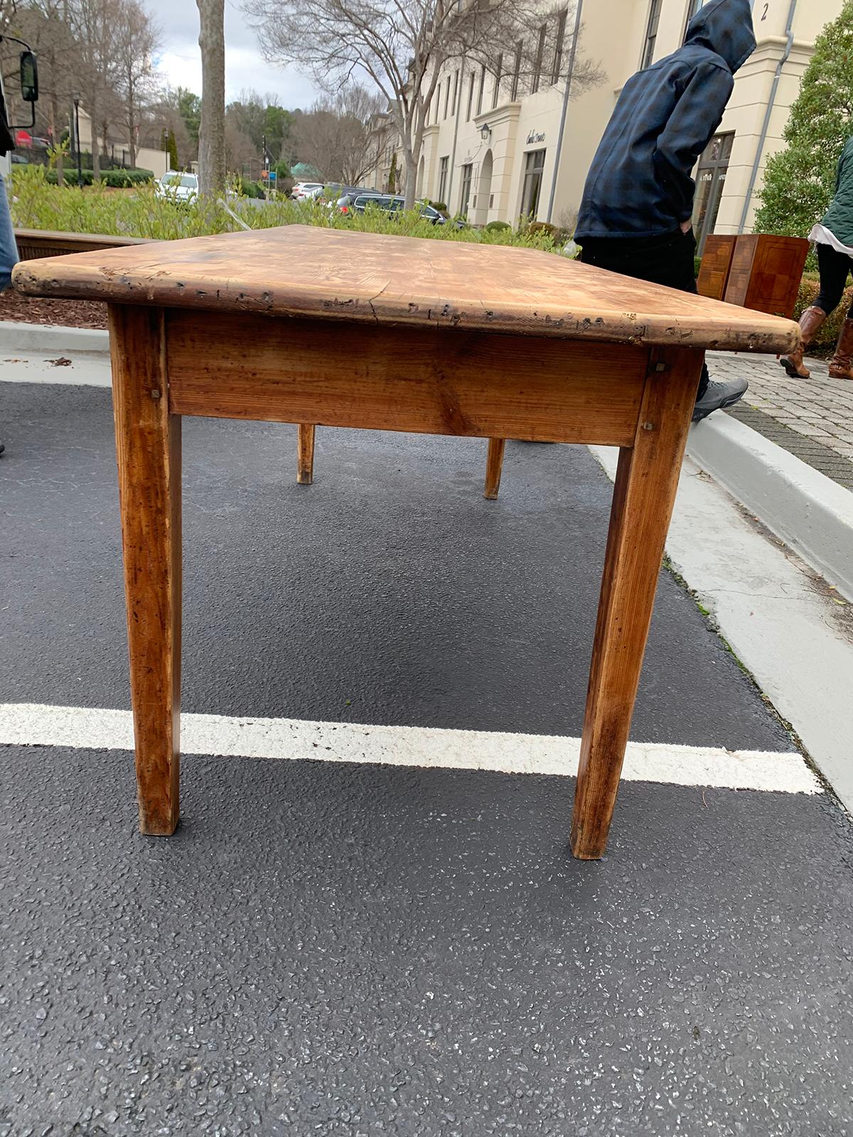 19th Century French Pine Farm Table with Two Drawers 6