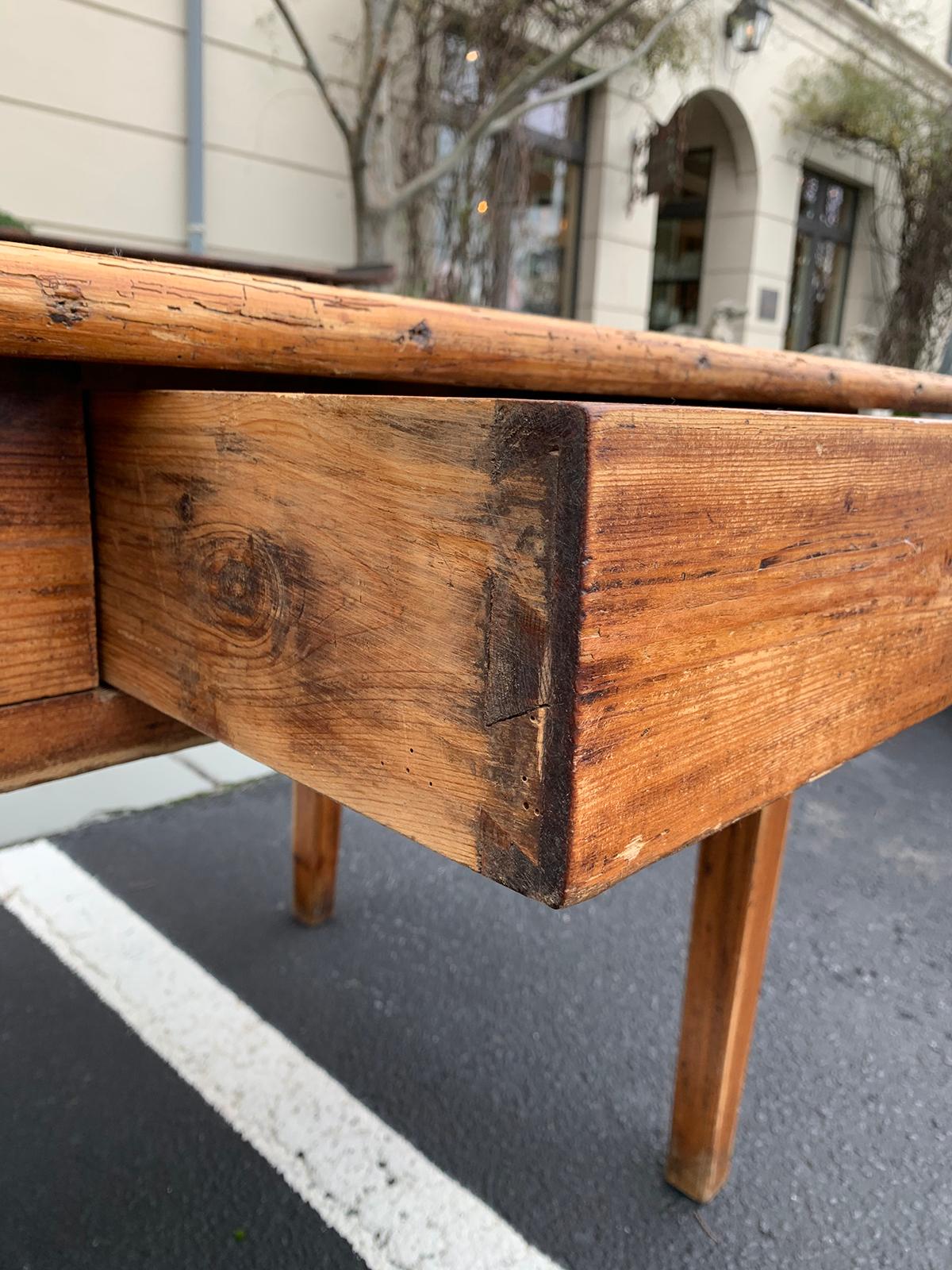 19th Century French Pine Farm Table with Two Drawers In Good Condition In Atlanta, GA