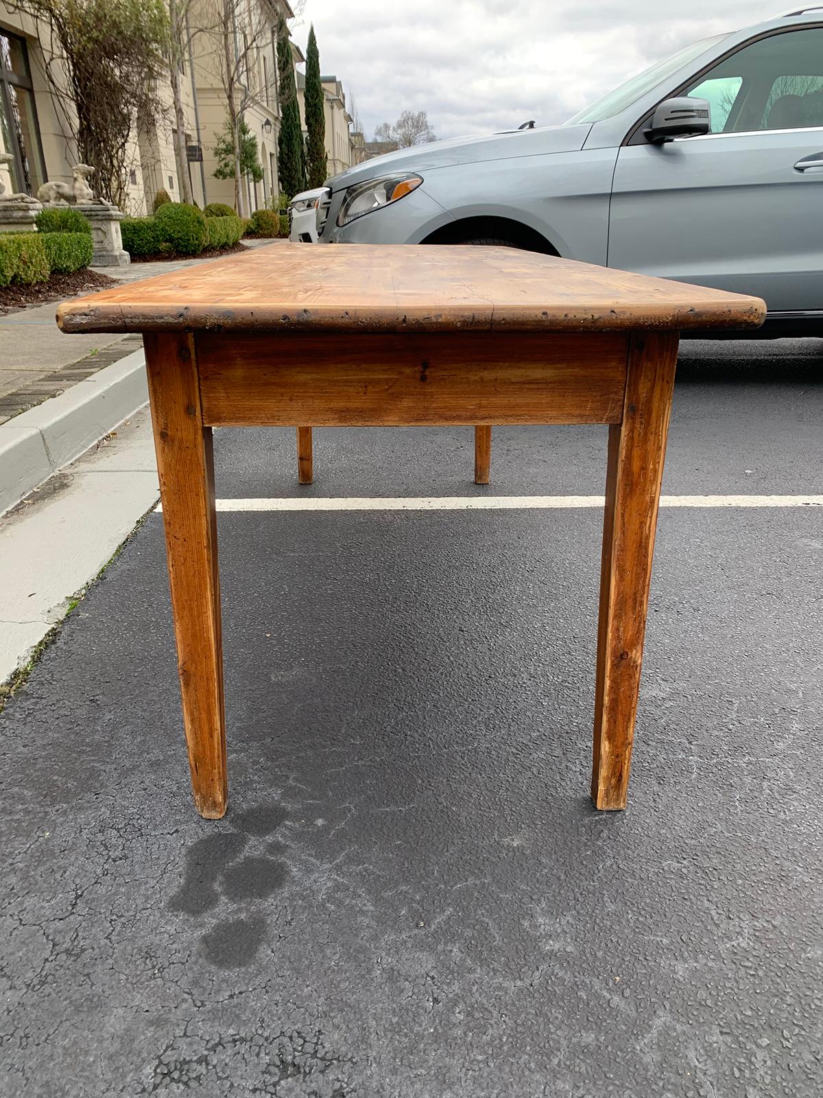 19th Century French Pine Farm Table with Two Drawers 4