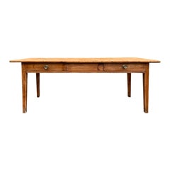19th Century French Pine Farm Table with Two Drawers