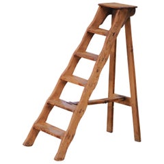 19th Century French Pine Folding Library Ladder with Six Steps