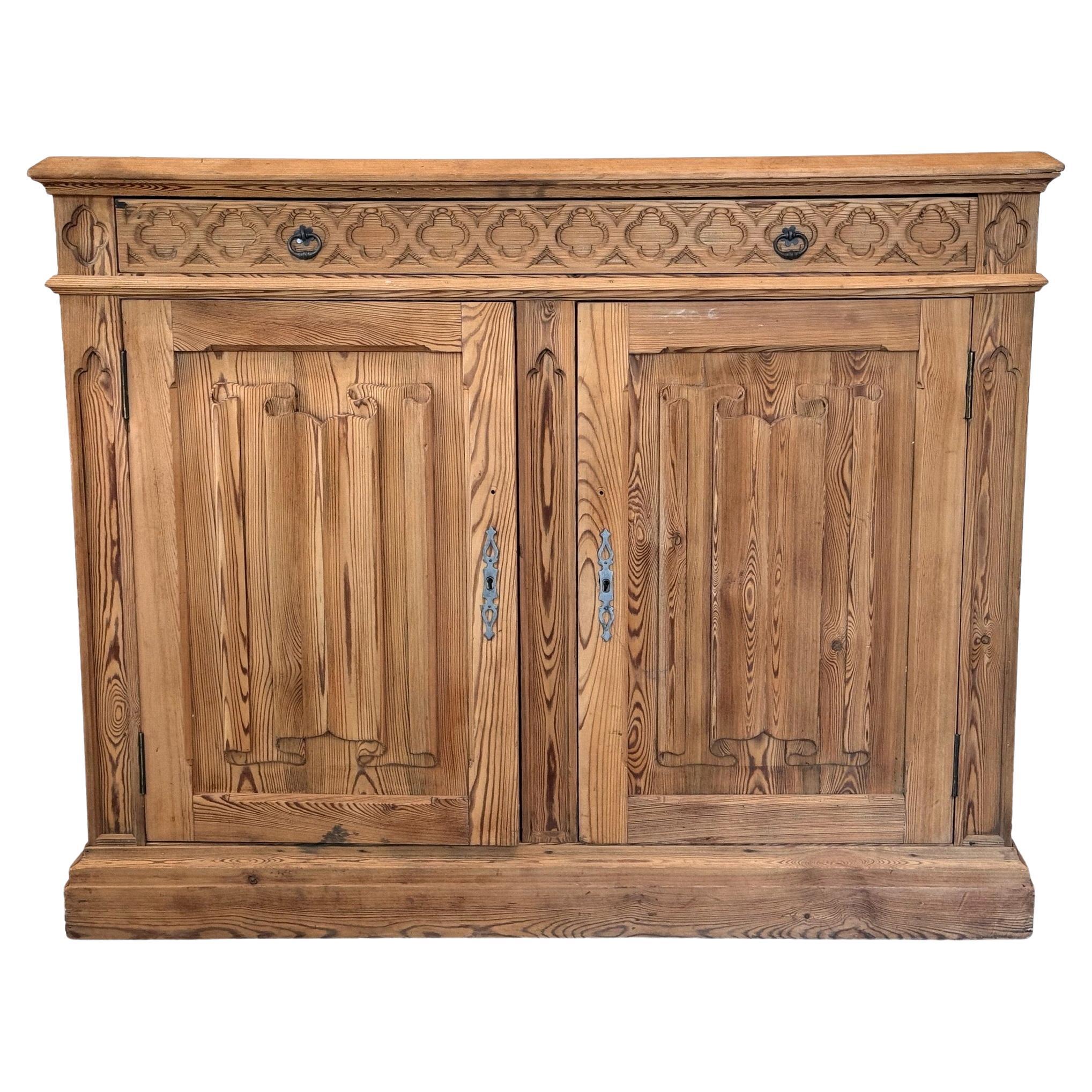 19th Century French Pine Gothic Revival Buffet