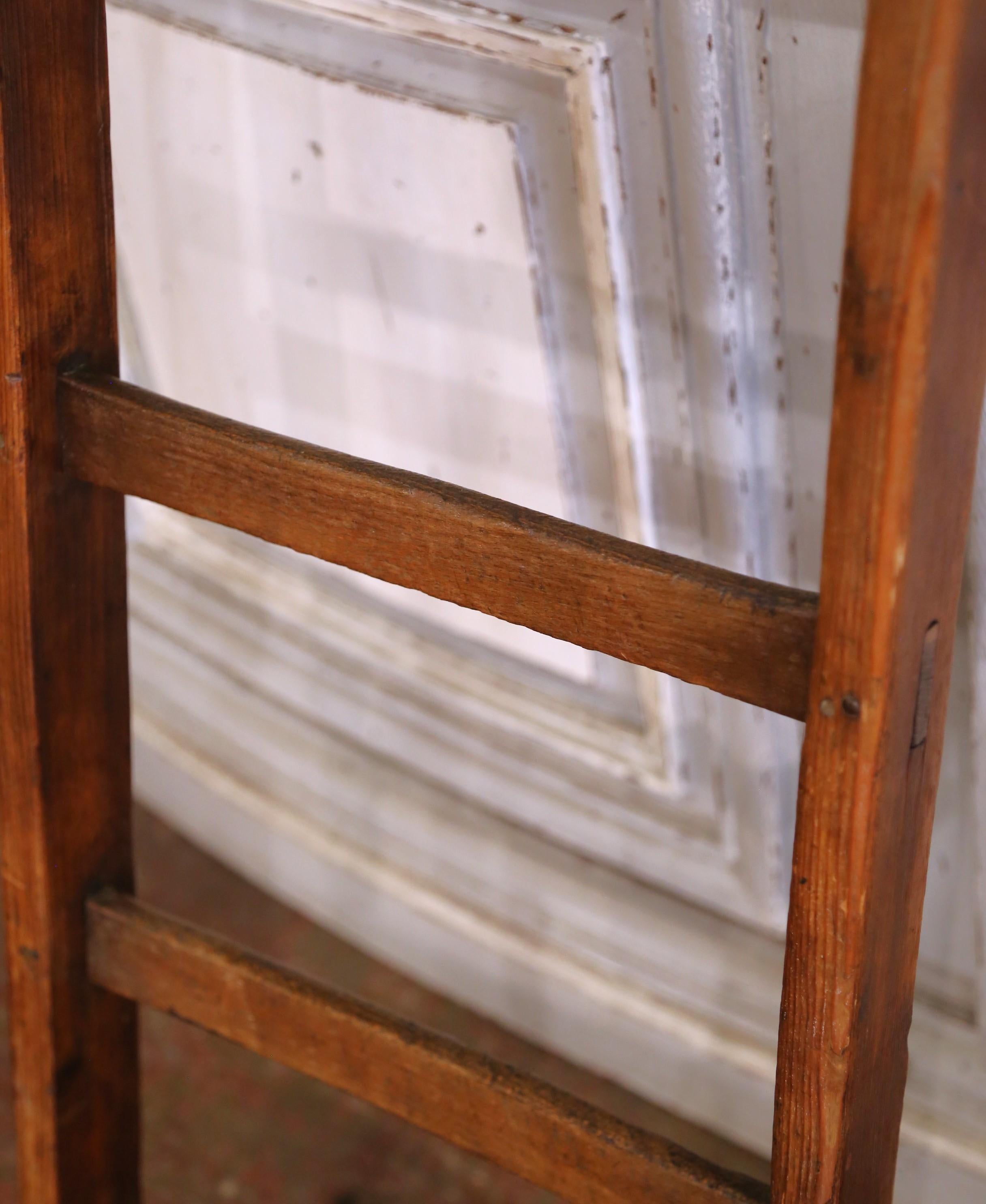 19th Century French Pine Library Ladder with 10 Steps For Sale 2