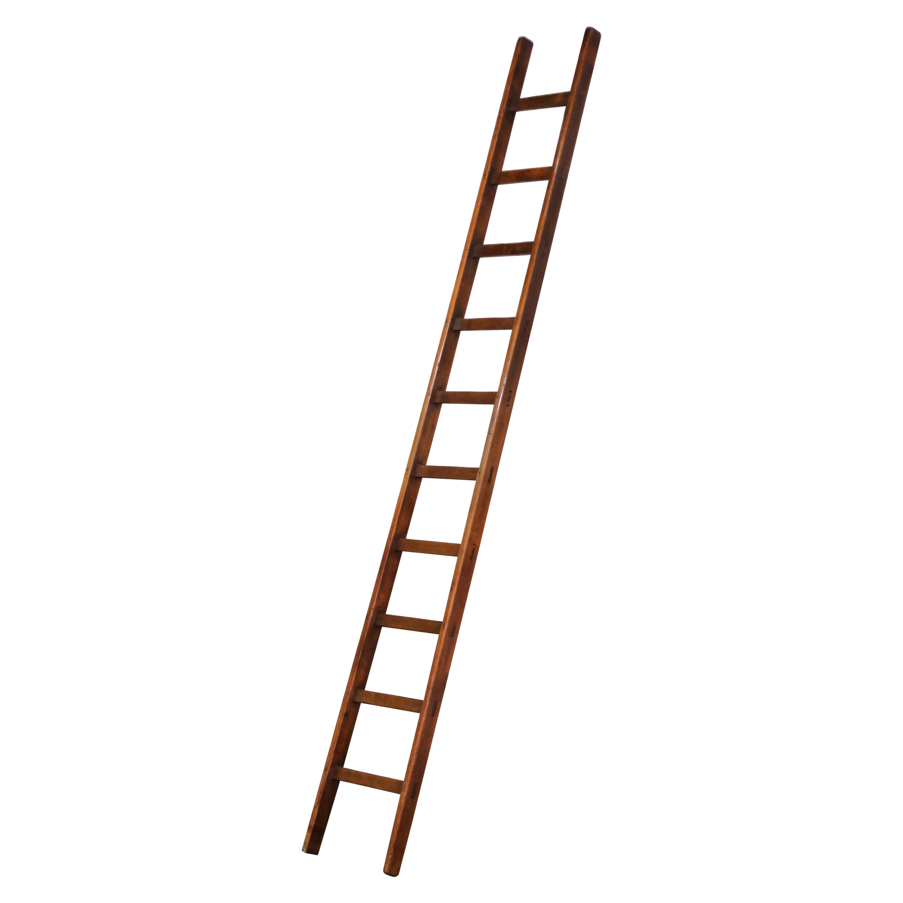 19th Century French Pine Library Ladder with 10 Steps For Sale