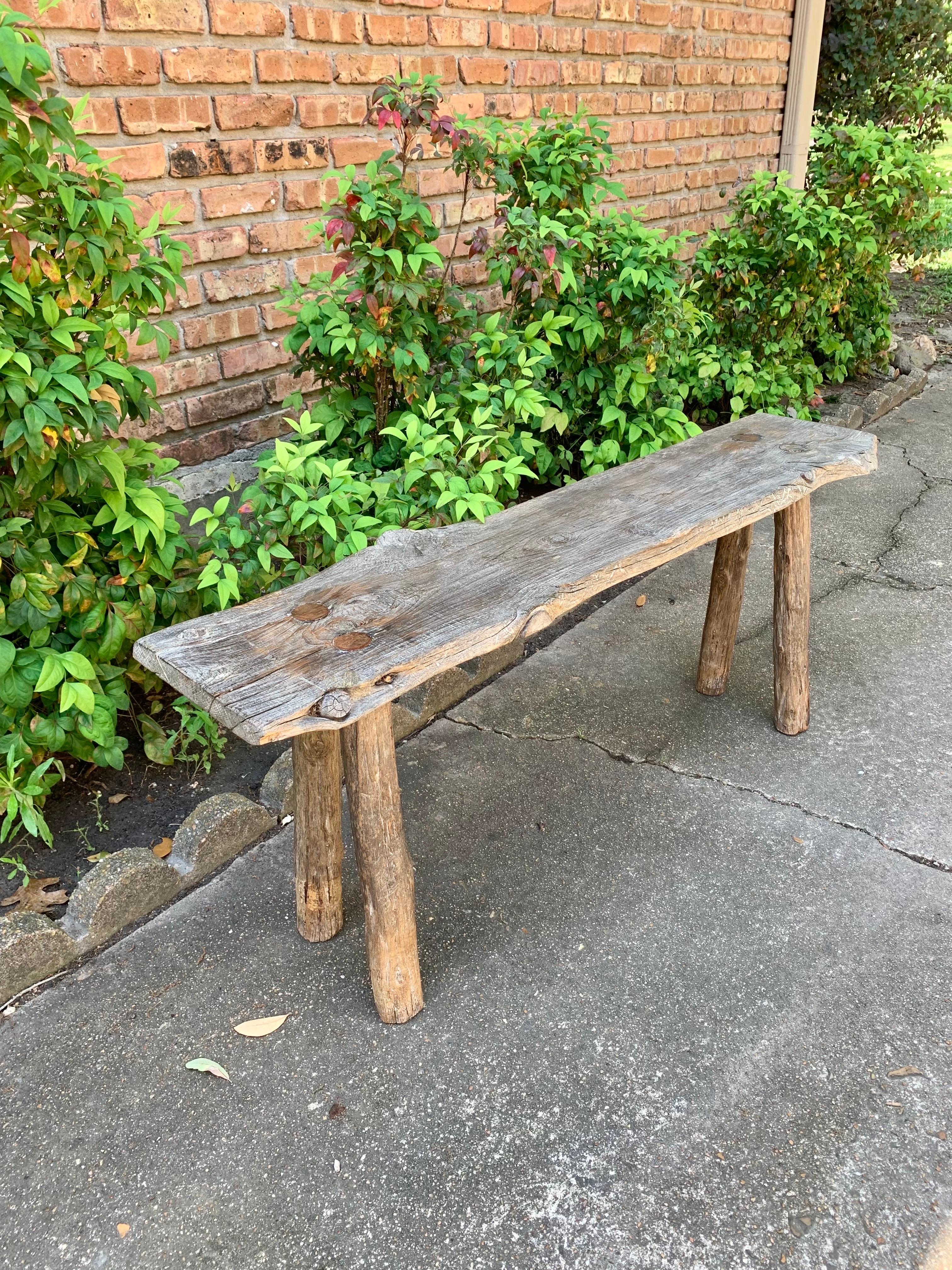 19th Century French Pine Live Edge Bench For Sale 7