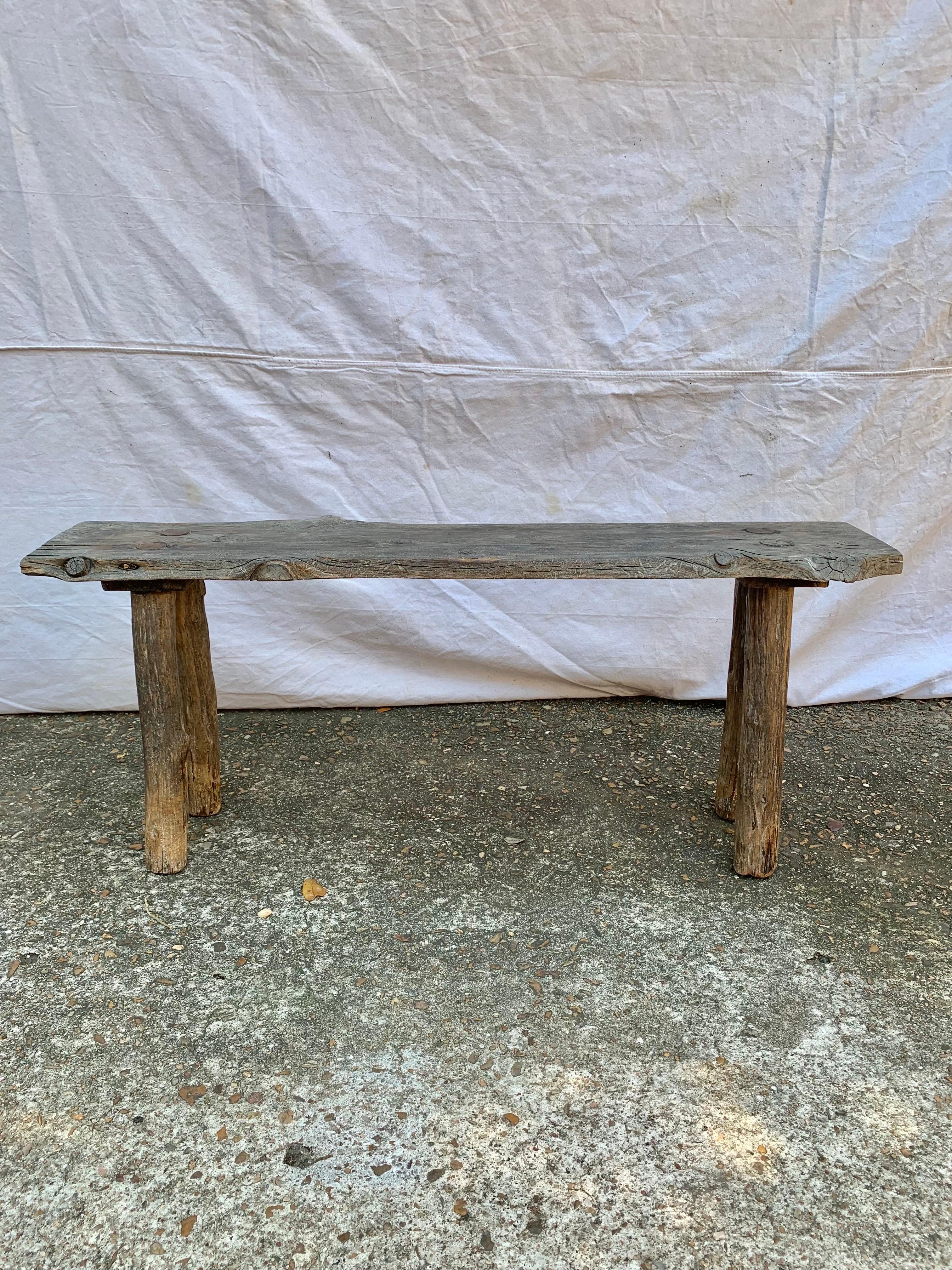 Hand-Crafted 19th Century French Pine Live Edge Bench For Sale