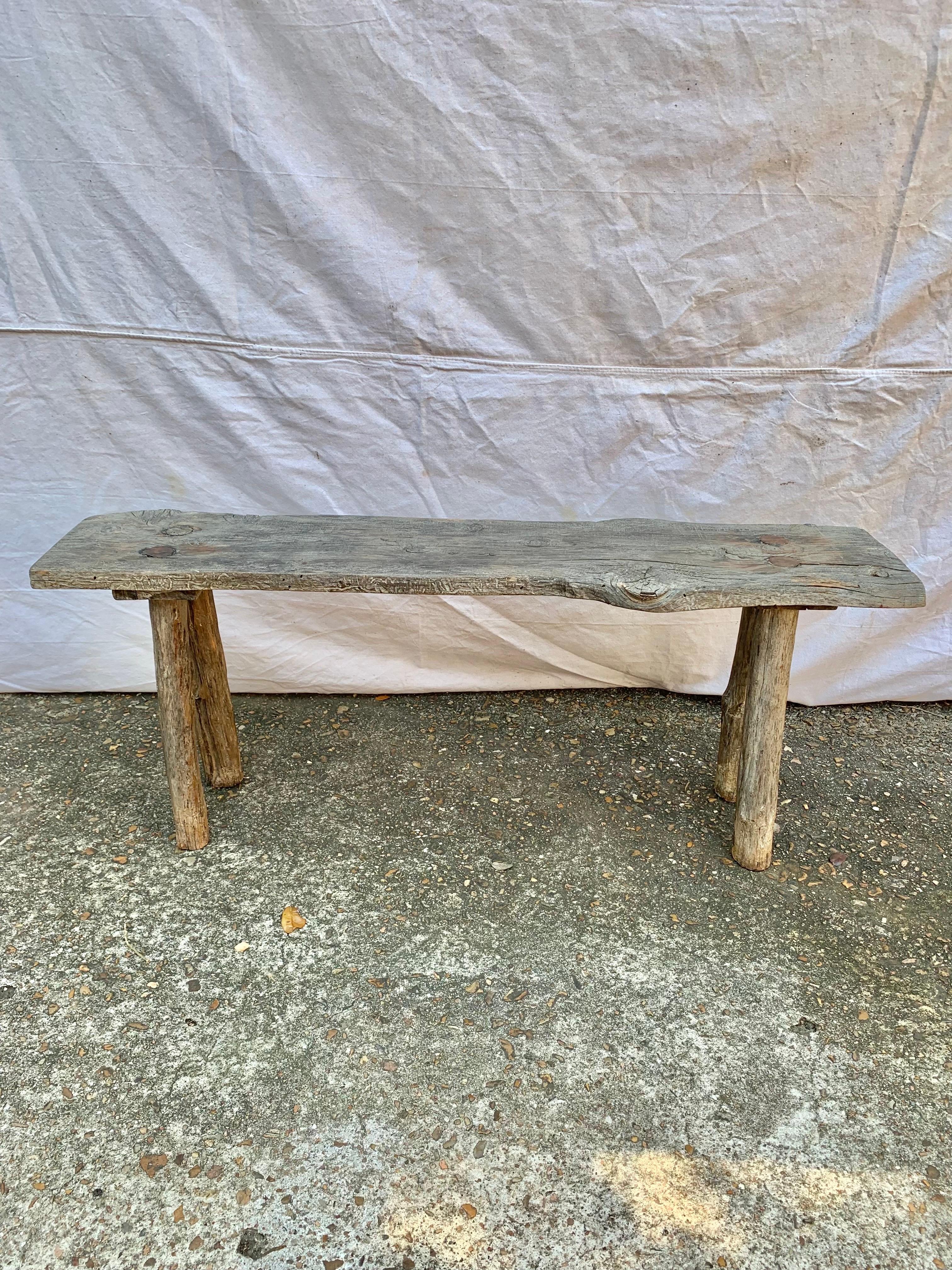 19th Century French Pine Live Edge Bench For Sale 4