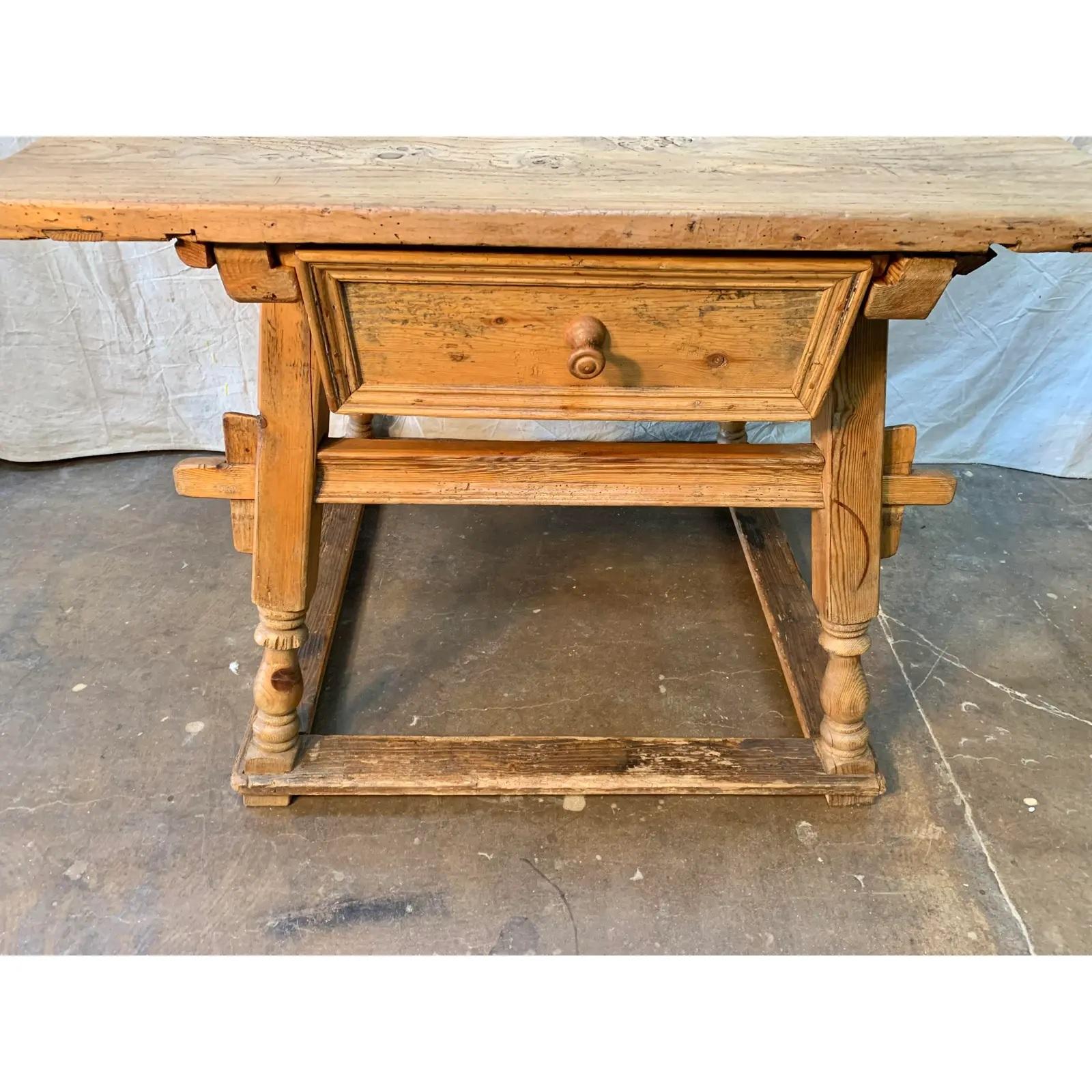 19th Century French Pine Merchant or Bankers Center Table In Good Condition In Burton, TX