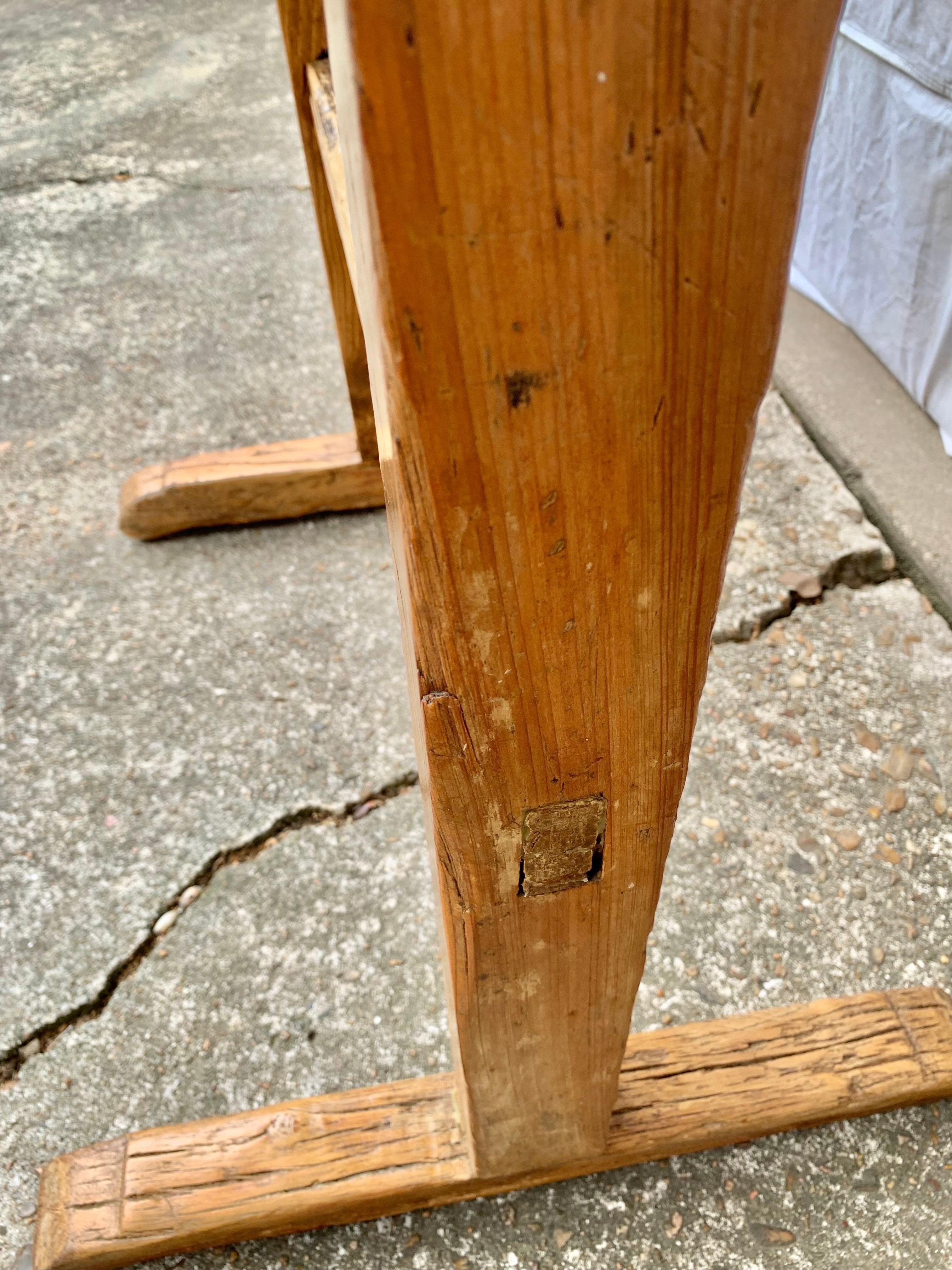 19th Century French Pine Trestle Side Table For Sale 6