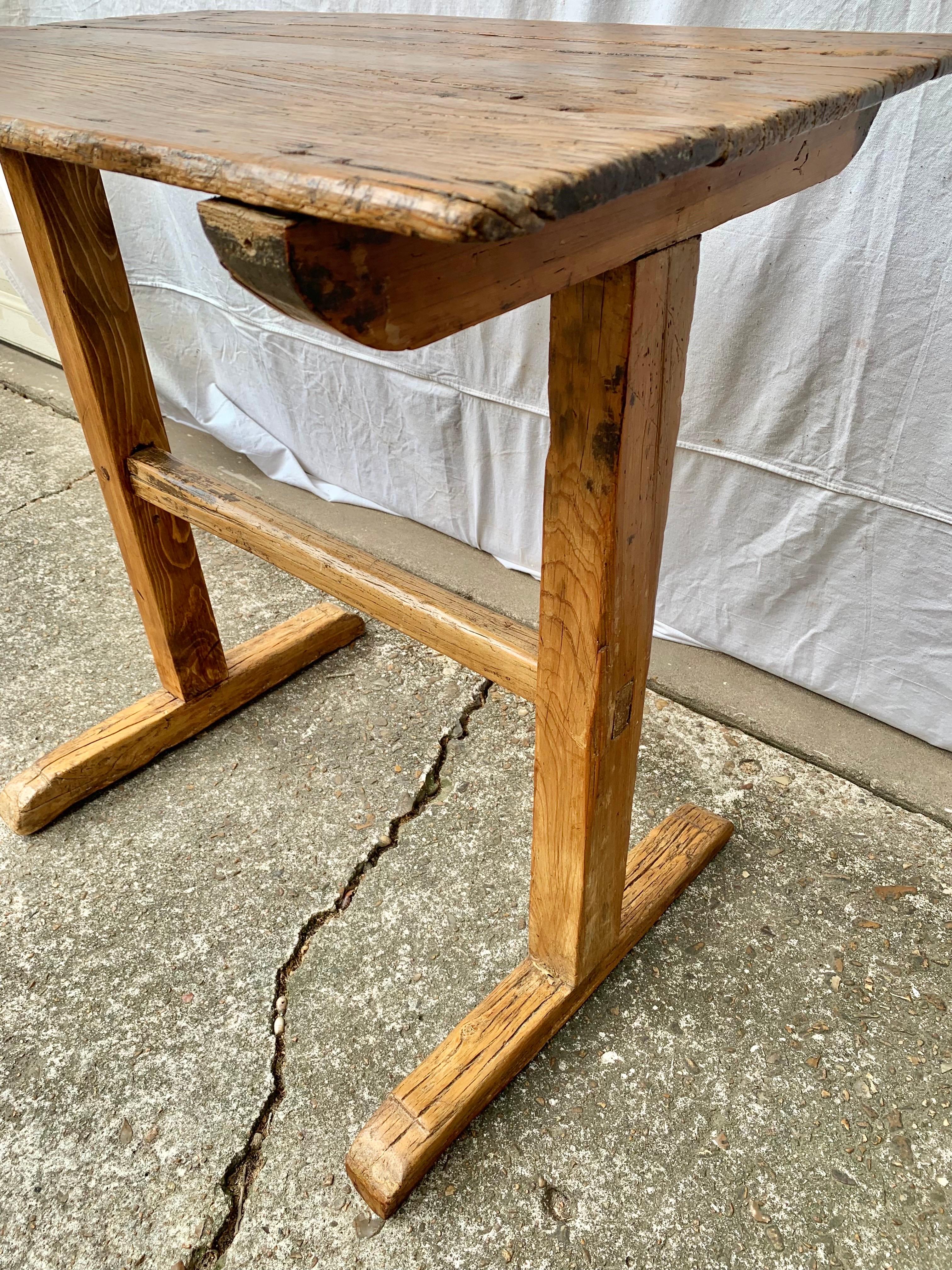 19th Century French Pine Trestle Side Table For Sale 7