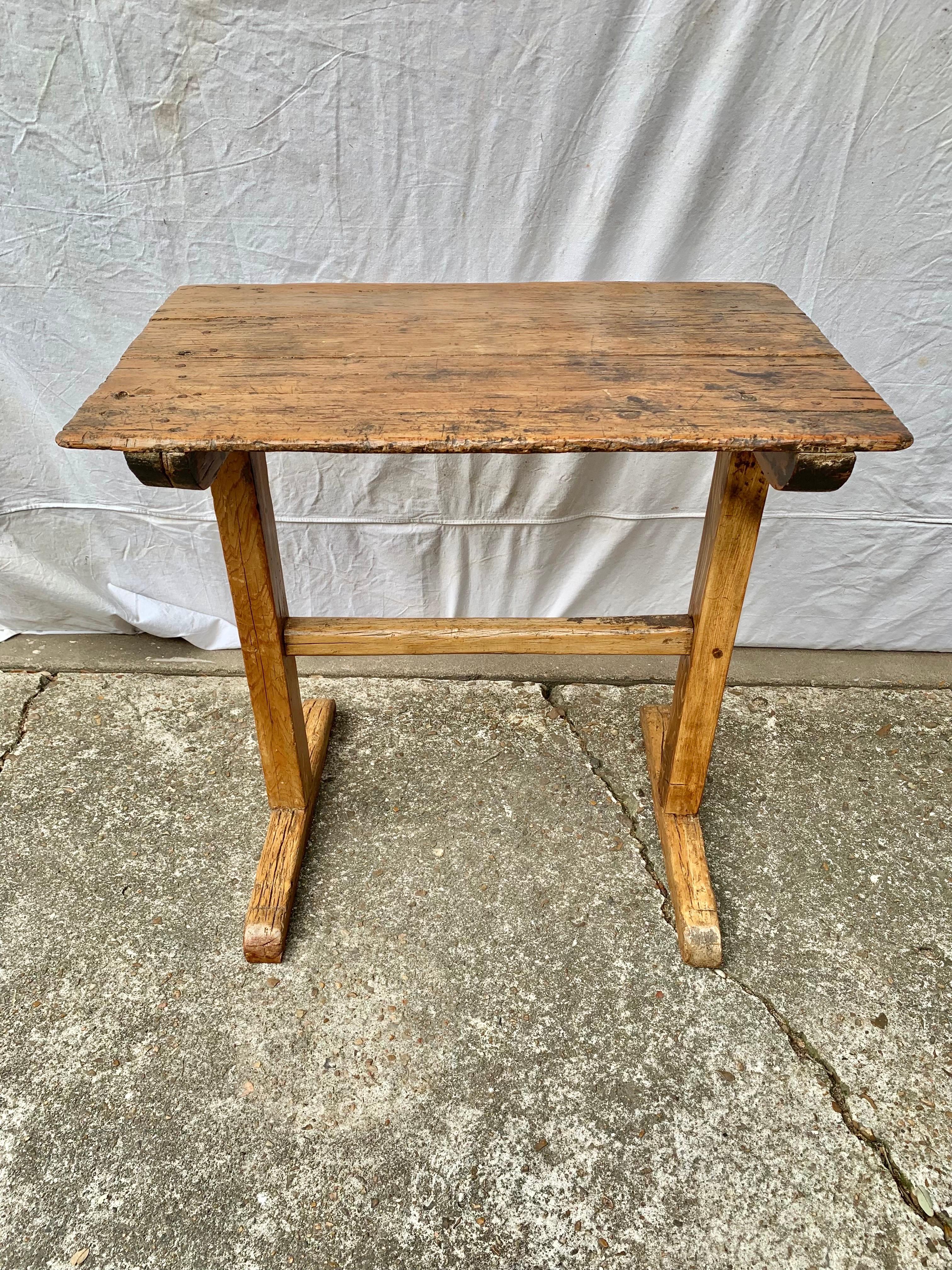 19th Century French Pine Trestle Side Table For Sale 8