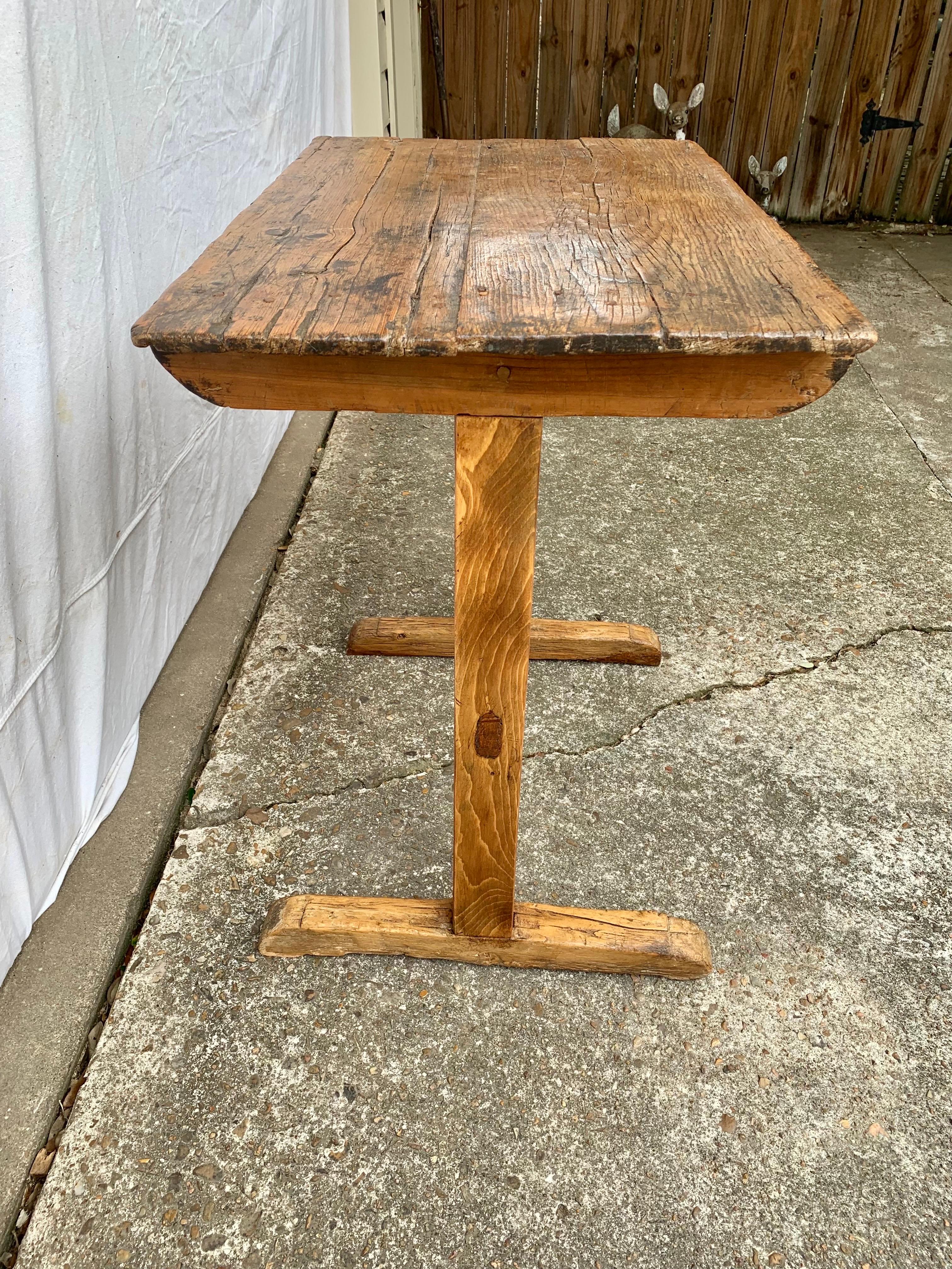Hand-Crafted 19th Century French Pine Trestle Side Table For Sale