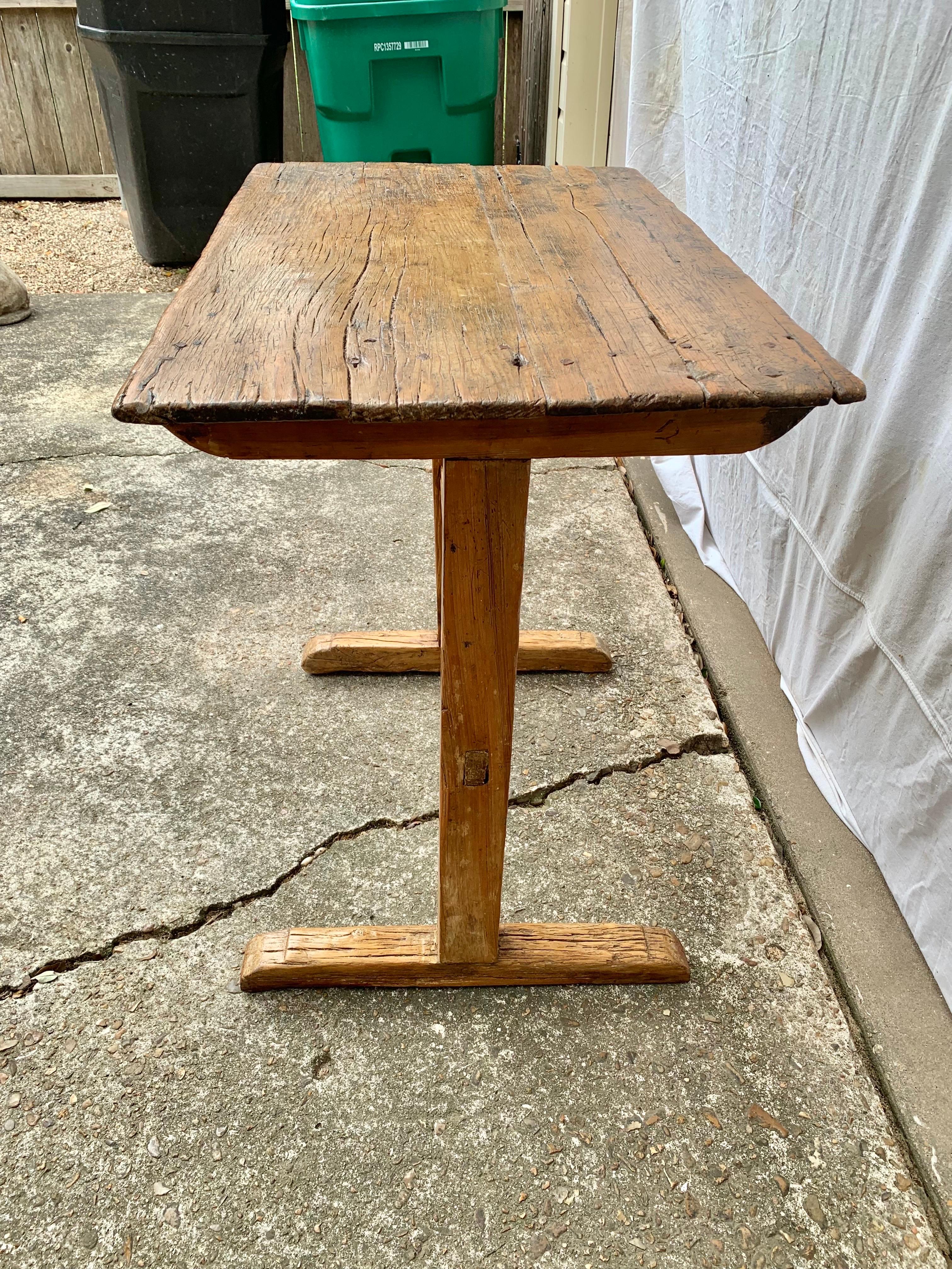 19th Century French Pine Trestle Side Table In Good Condition For Sale In Burton, TX