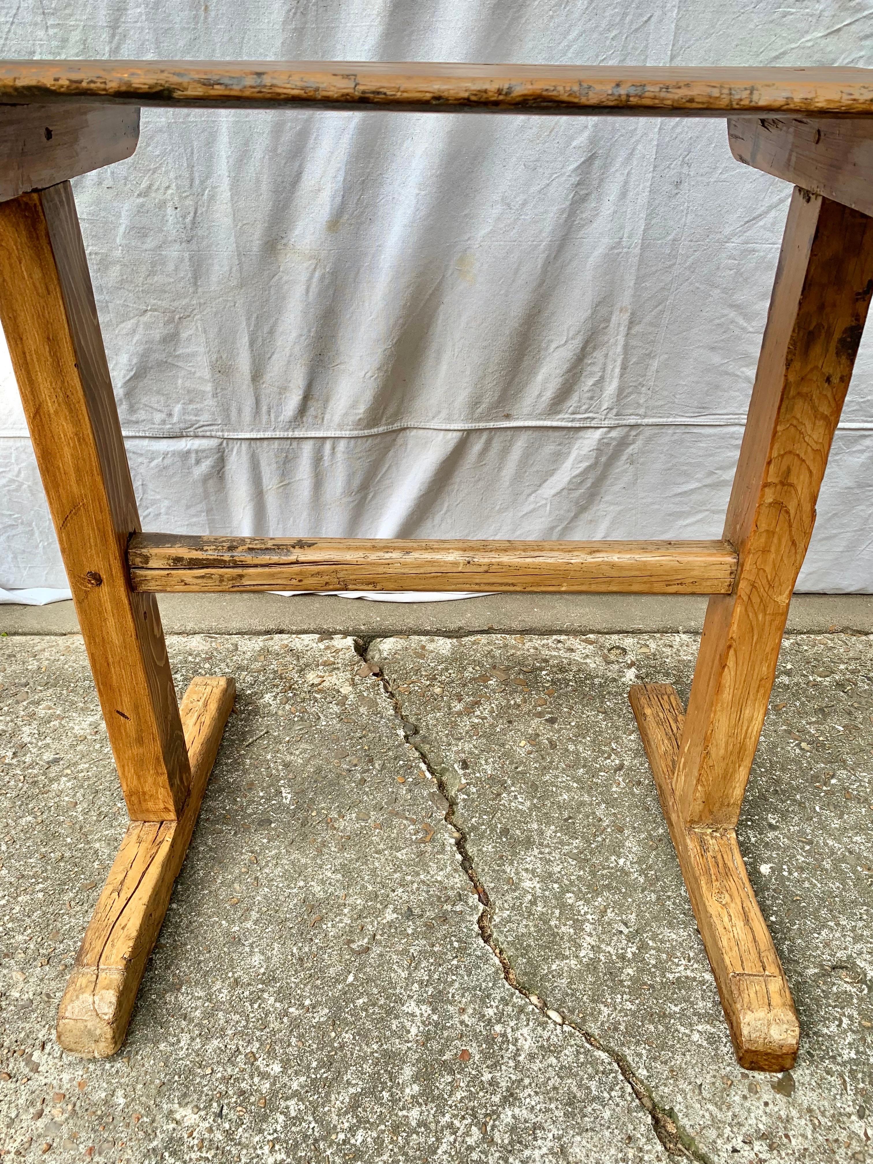 19th Century French Pine Trestle Side Table For Sale 5