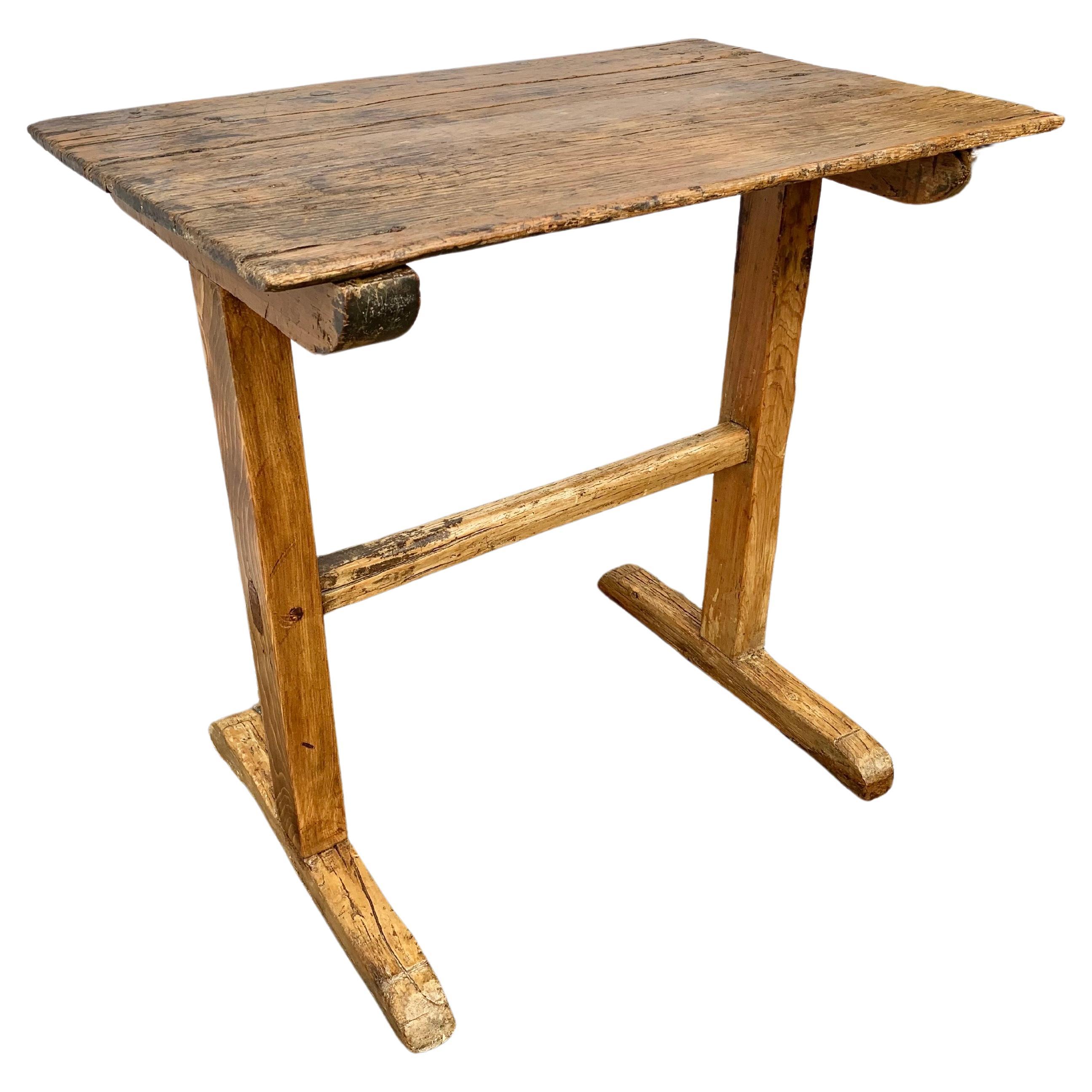 19th Century French Pine Trestle Side Table