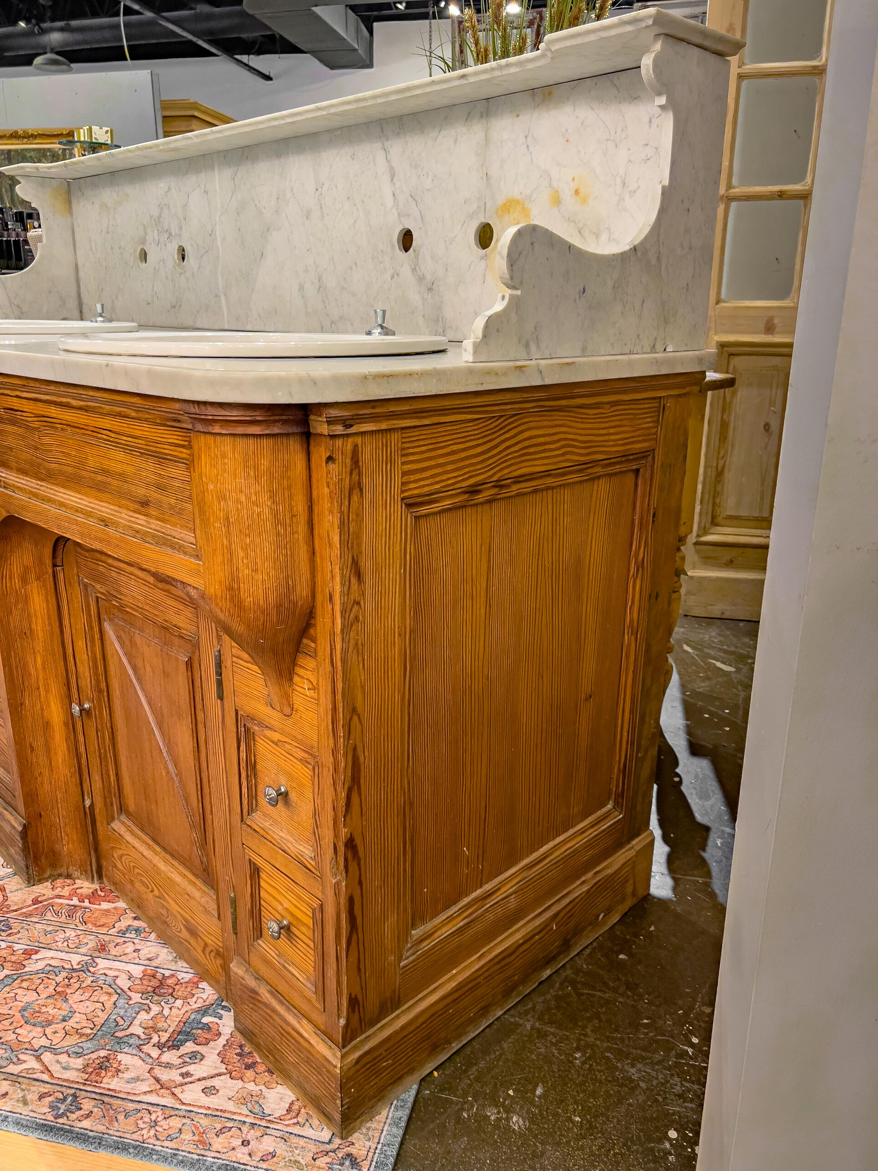 19th Century French Pine Vanity with Double Sinks 10