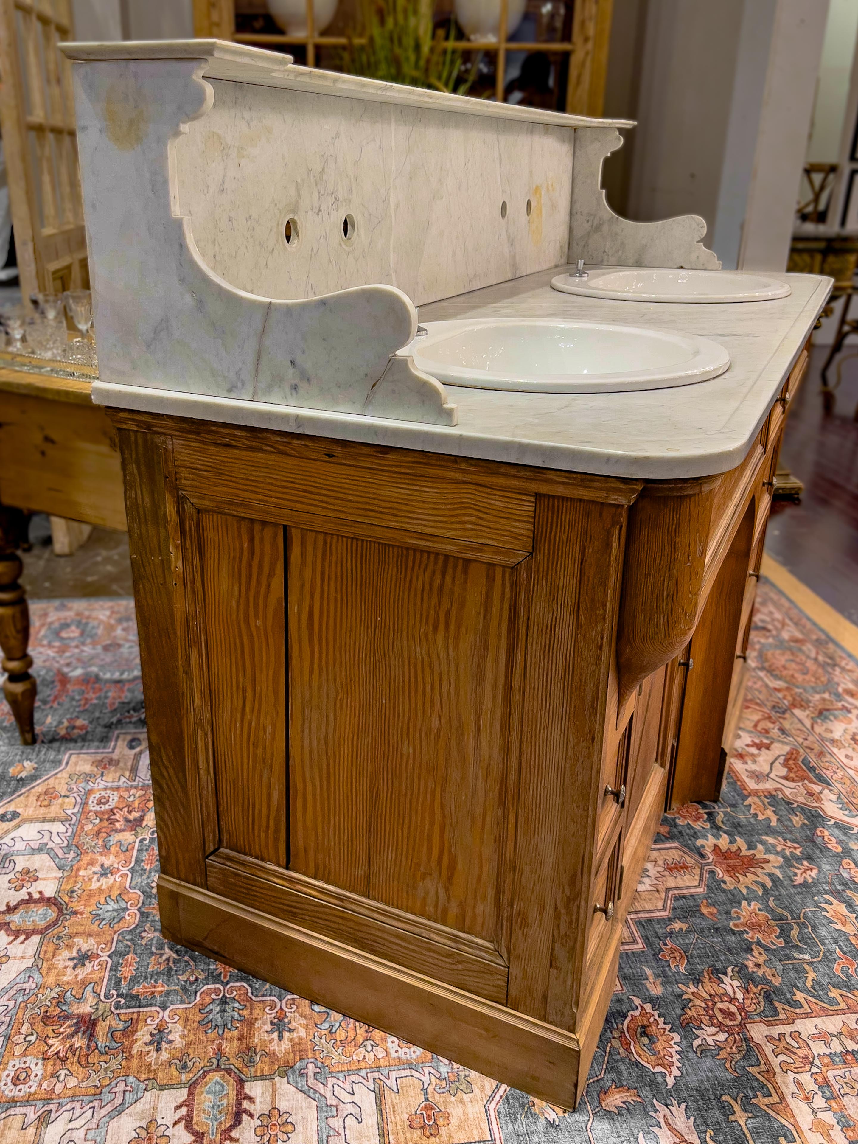 19th Century French Pine Vanity with Double Sinks 11