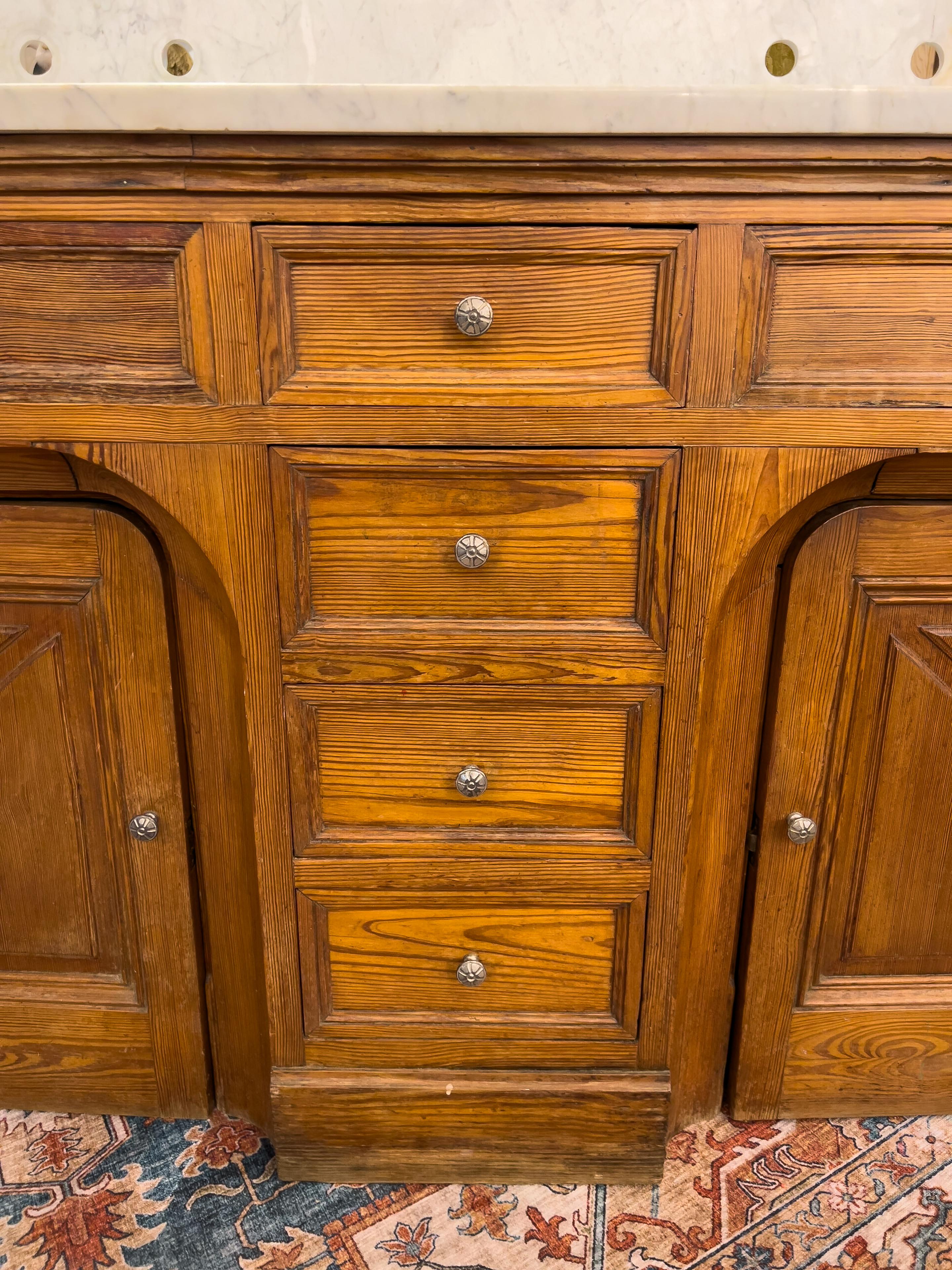 Carved 19th Century French Pine Vanity with Double Sinks