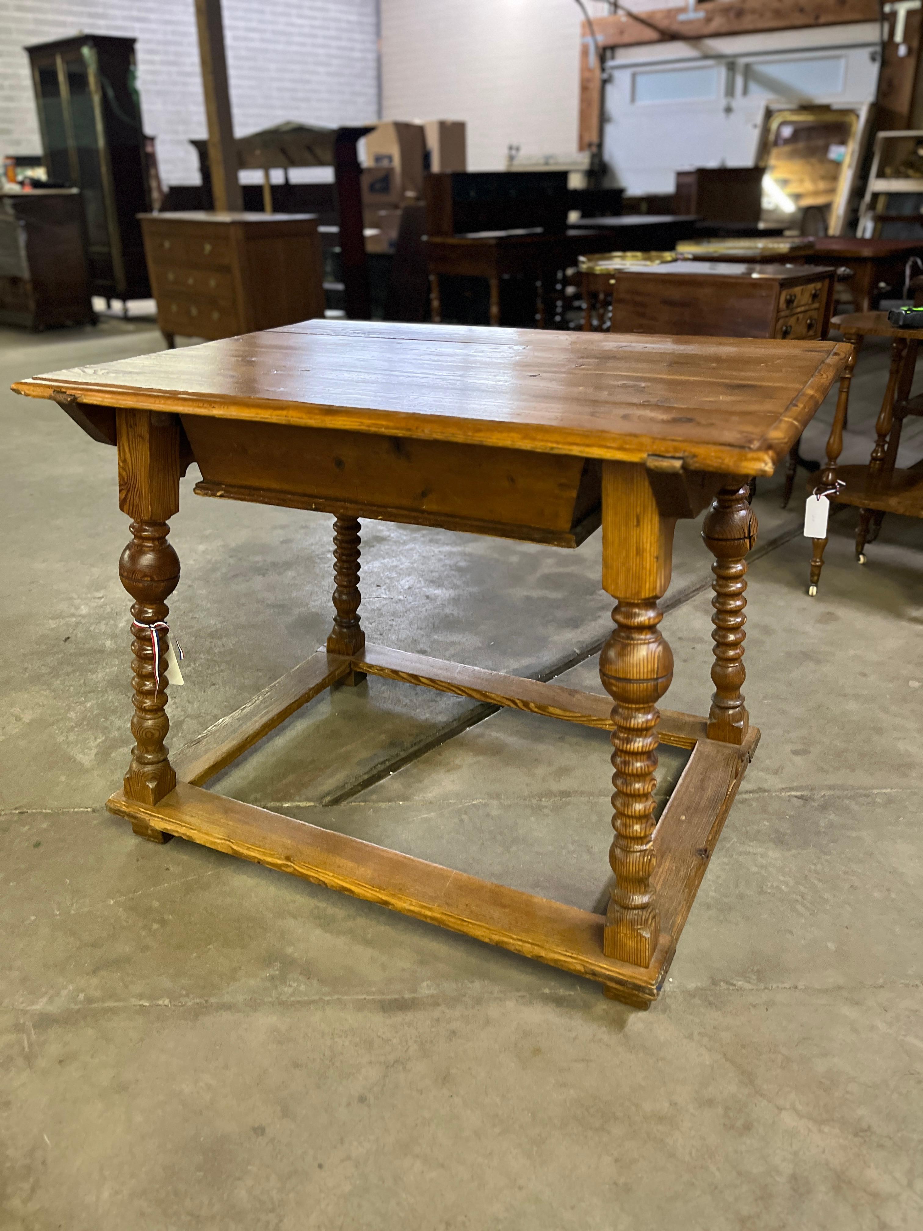 Mid 19th Century French Pine Wine Tasting Table. Beautiful piece purchased in France. Age appropriate wear, see detailed photos or message us with questions. 