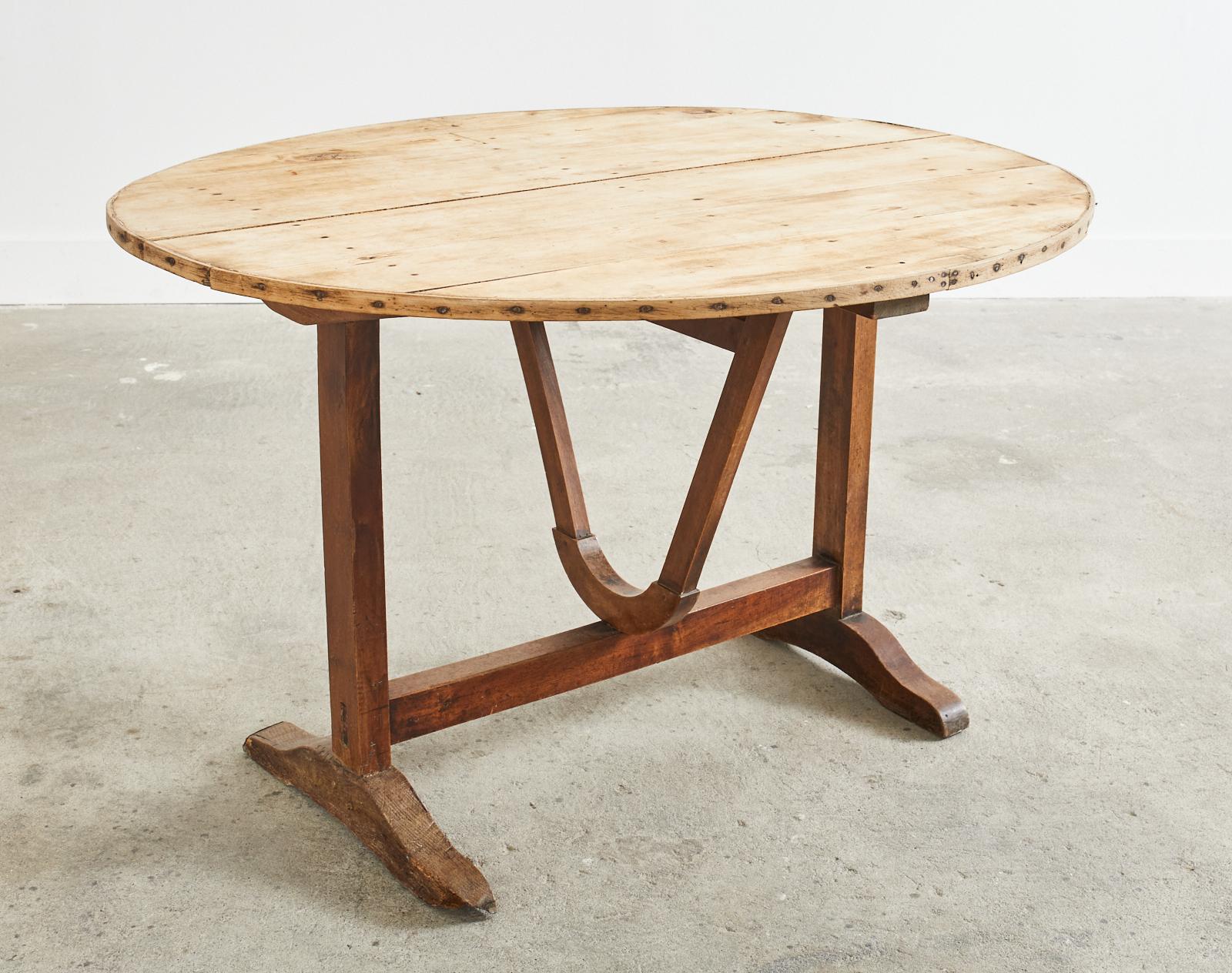 Hand-Crafted 19th Century French Pine Wine Tasting Tilt-Top Table