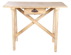 19th Century French Pinewood One Drawer Garden Table with Iron Handle