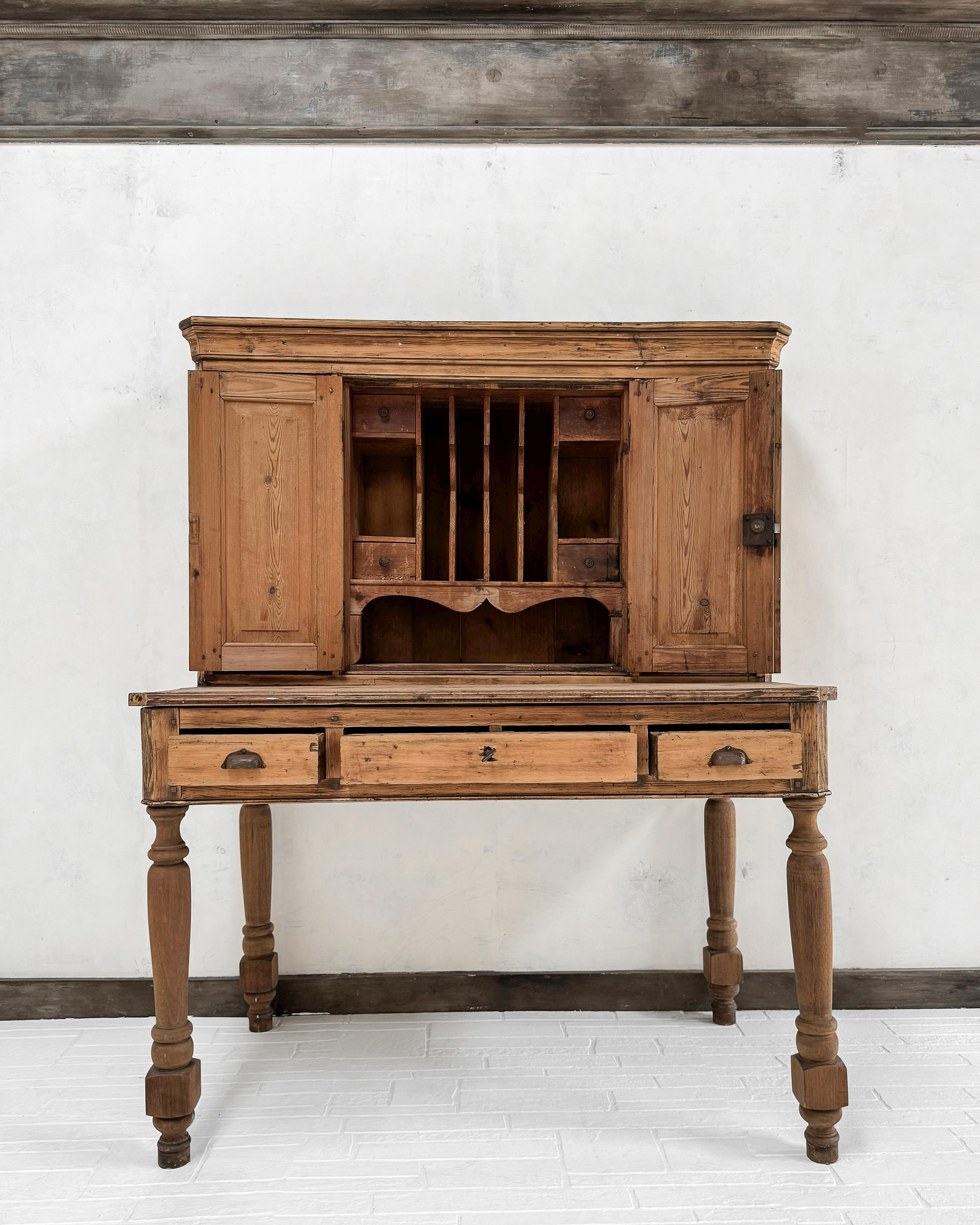 19th Century French Pine Writing Desk with Hutch 9