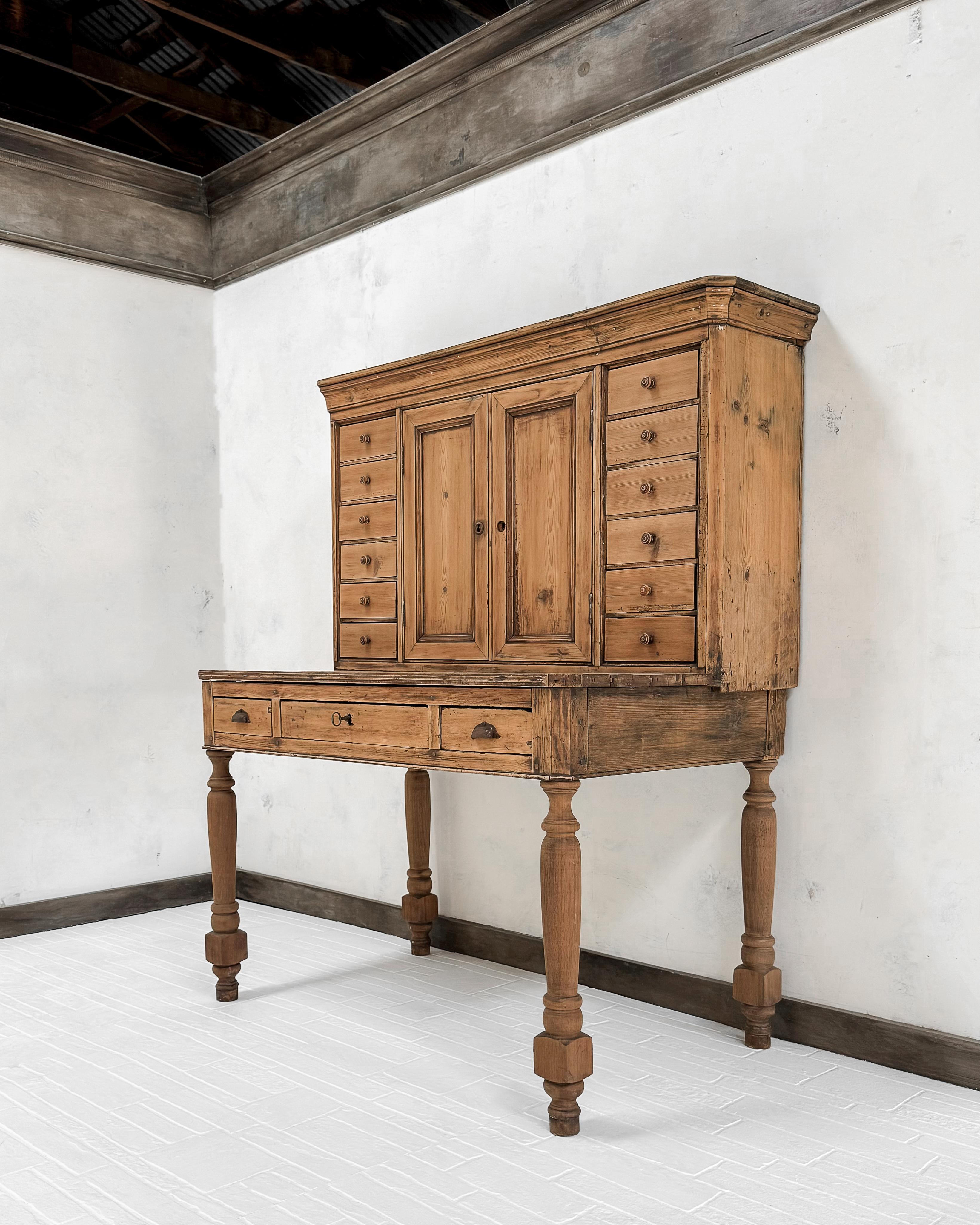 19th Century French Pine Writing Desk with Hutch 3