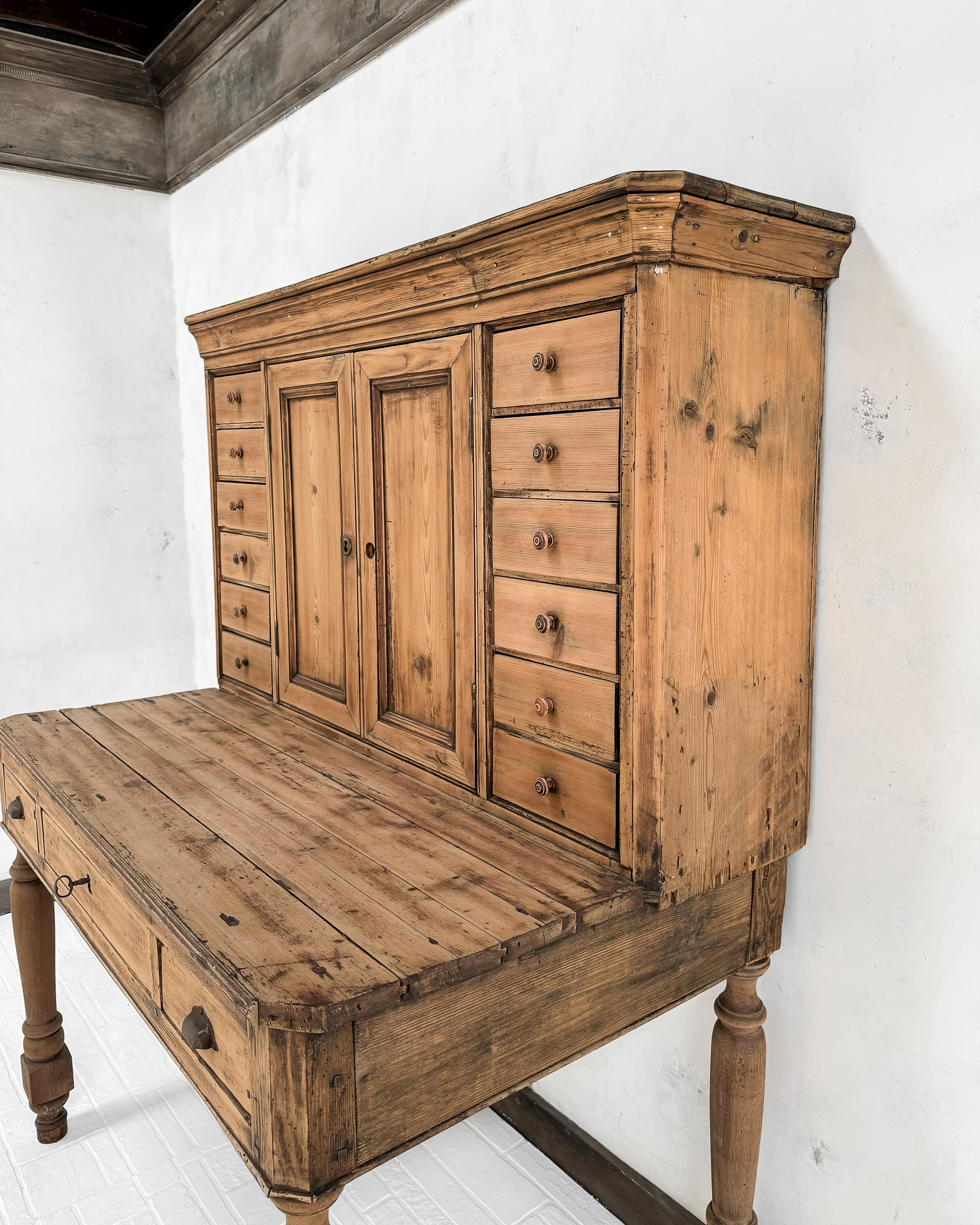 19th Century French Pine Writing Desk with Hutch 4