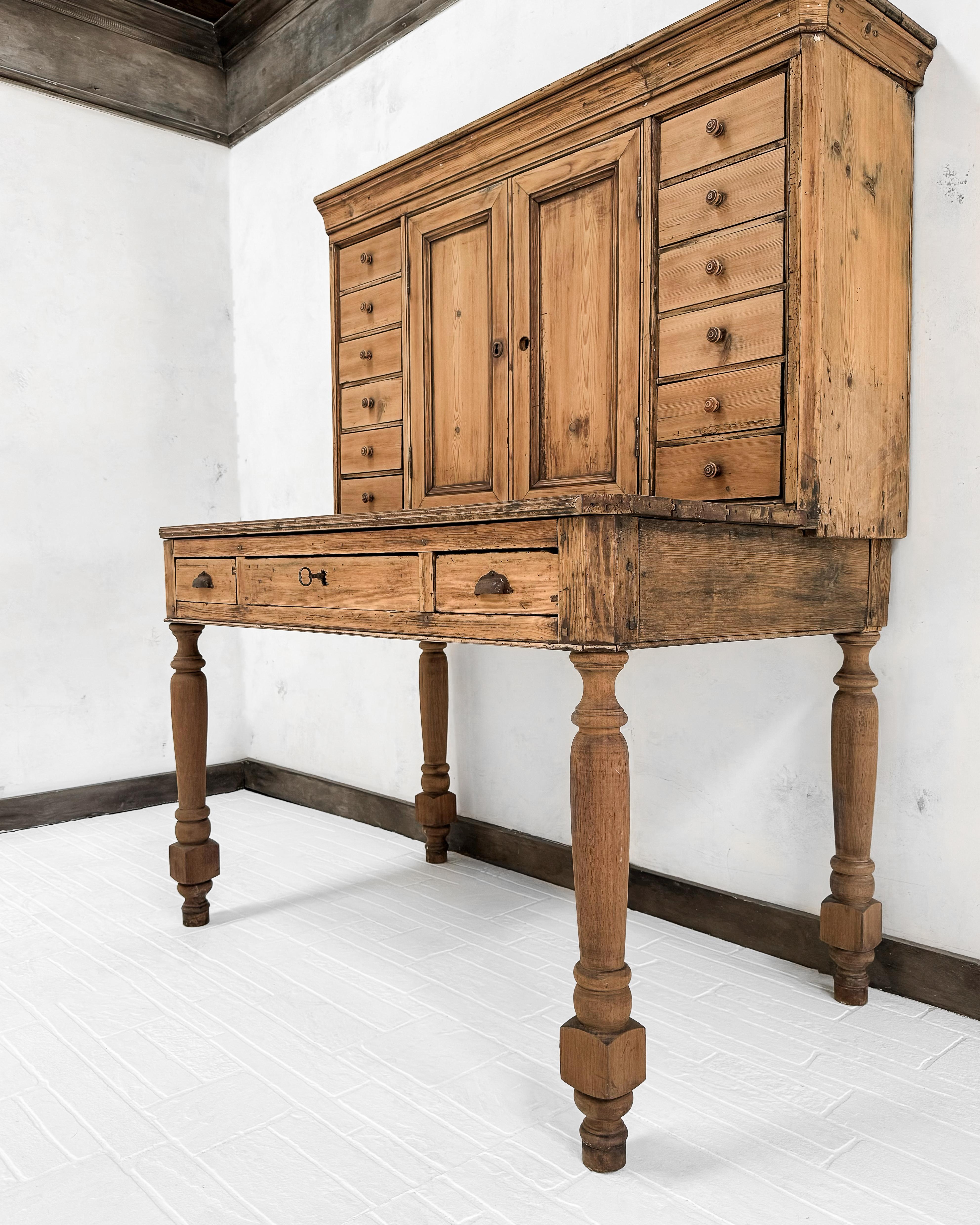 19th Century French Pine Writing Desk with Hutch 5