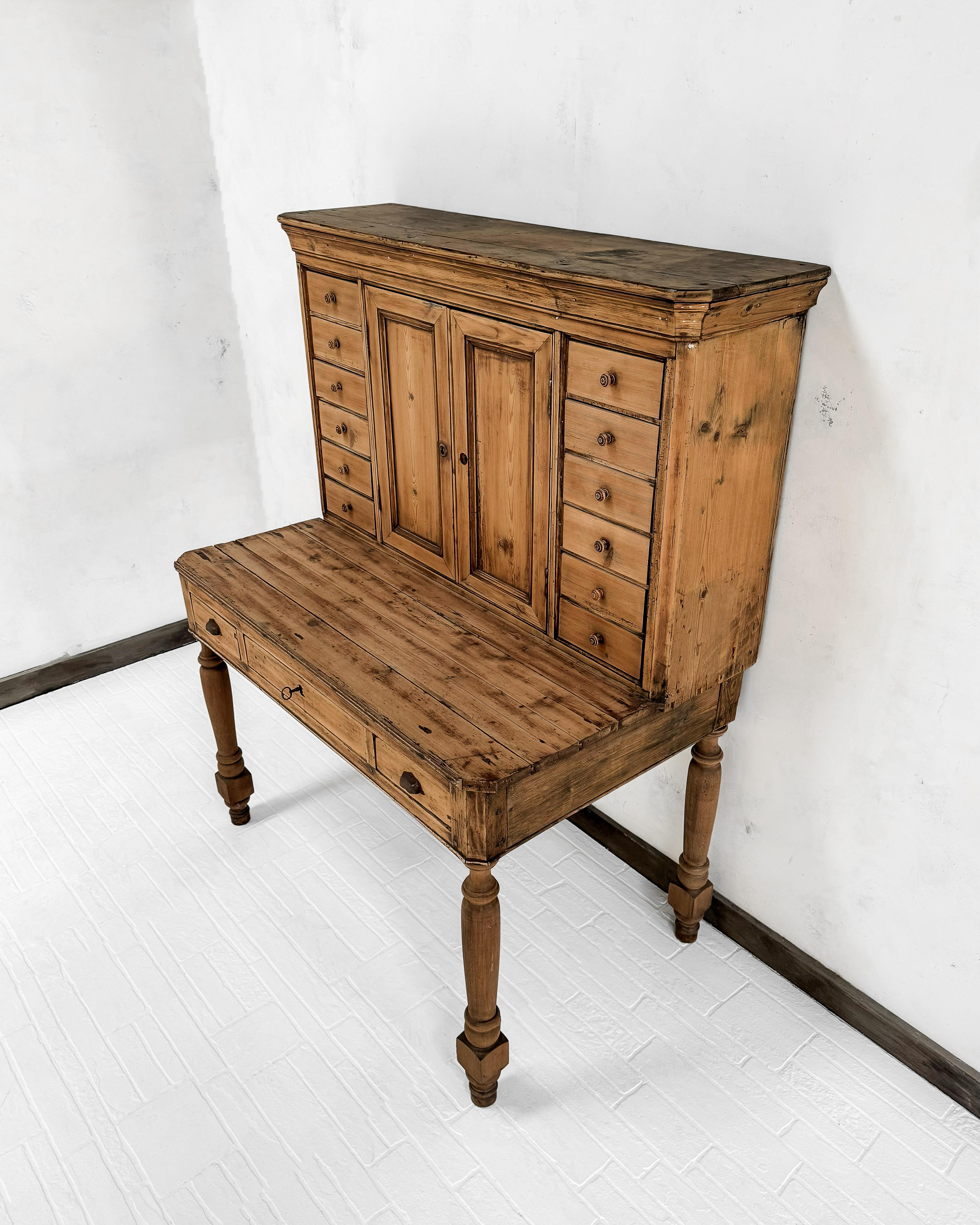 19th Century French Pine Writing Desk with Hutch 6