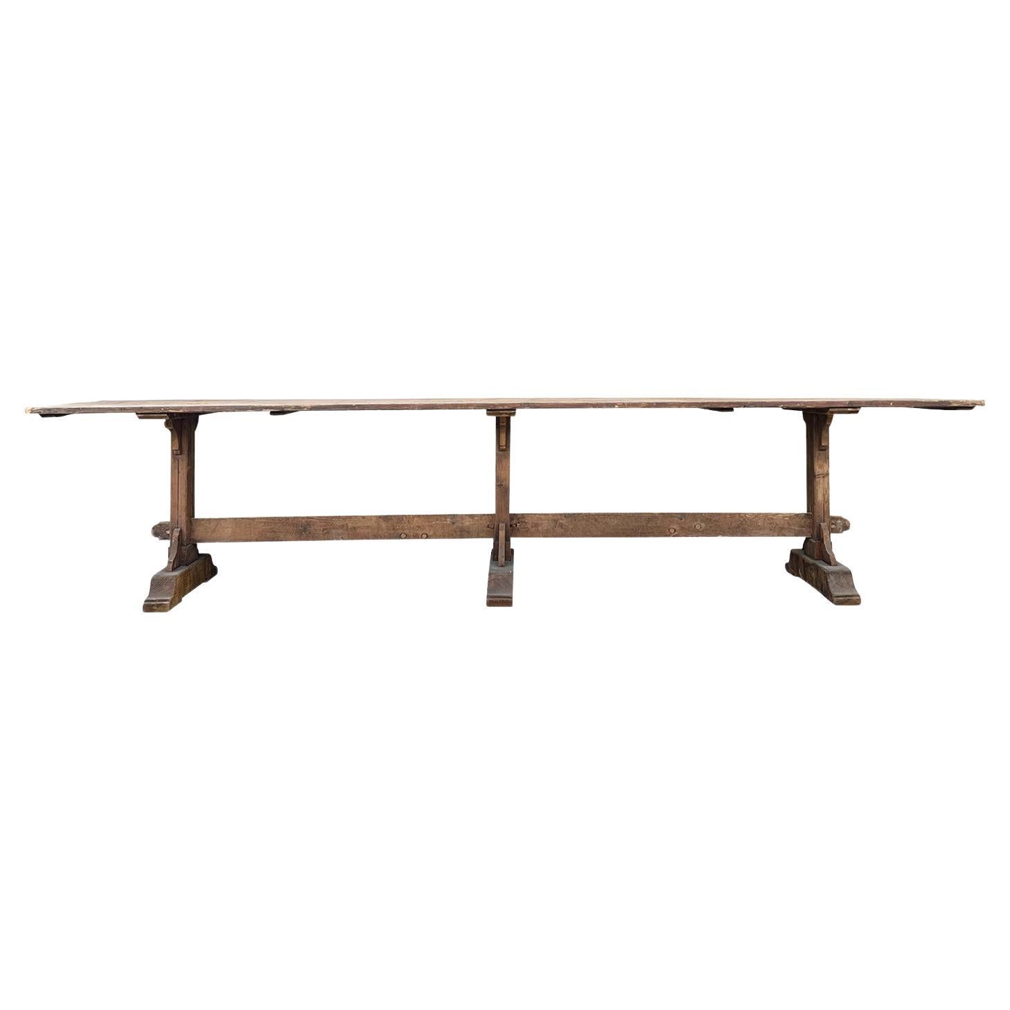 19th Century French Pinewood Trestle Table - Antique Dining Room Table For Sale