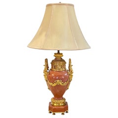 19th Century French Pink Marble and Dore Bronze Lamp