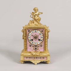 19th Century French Pink Porcelain Clock with Cupid & Romantic Emblems