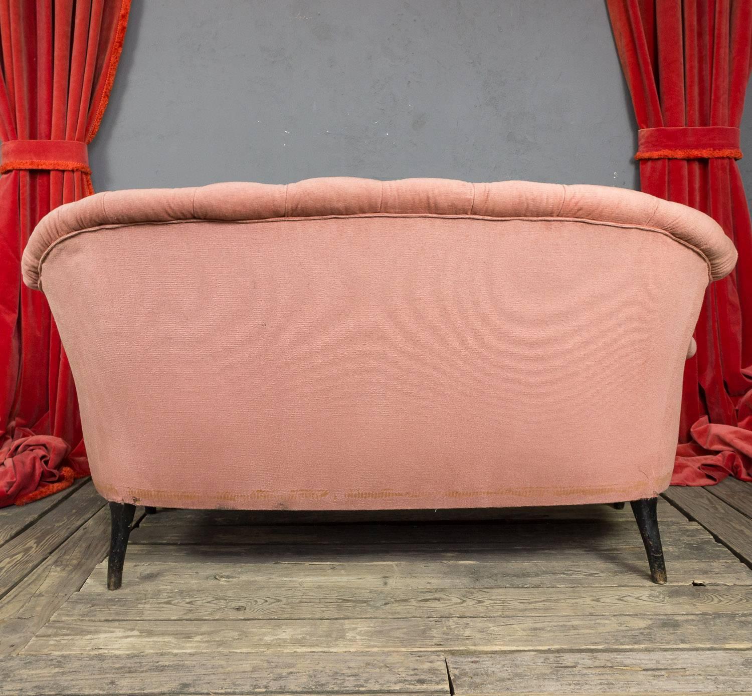 Fabric 19th Century French Pink Tufted Settee
