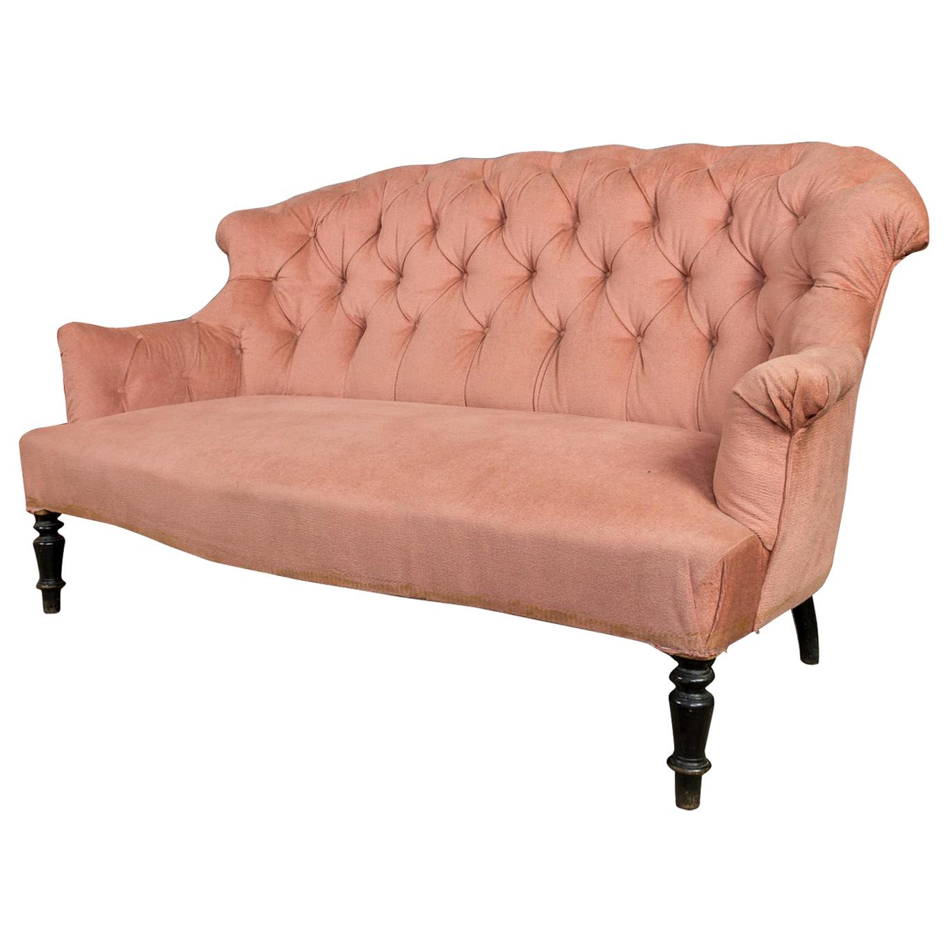 19th Century French Pink Tufted Settee 3