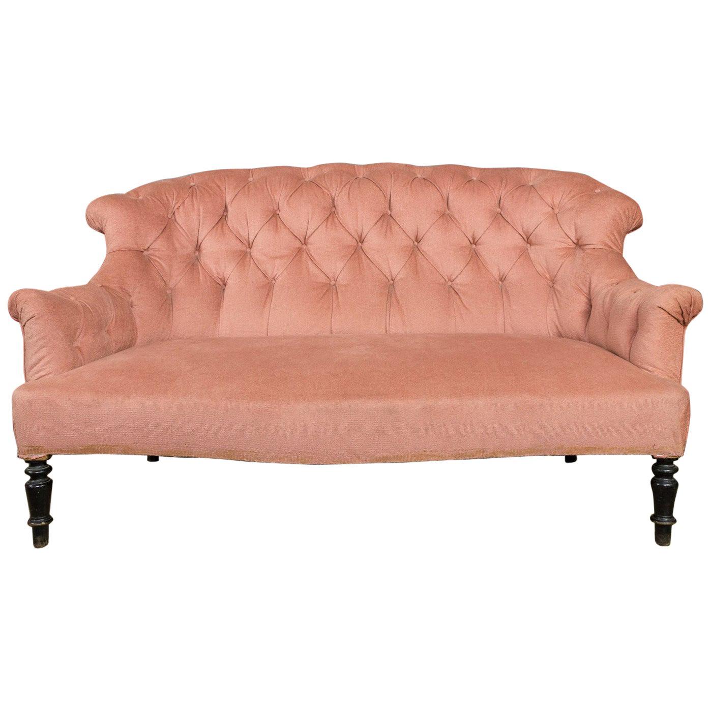 19th Century French Pink Tufted Settee
