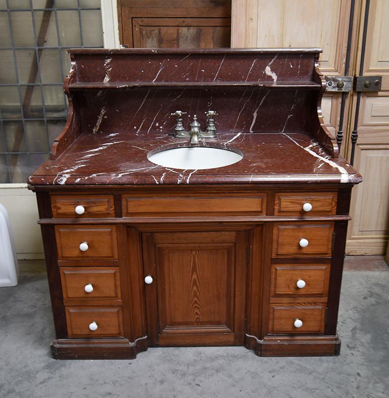 Late 19th Century 19th Century French Pitch Cupboard Sink with Marble Top
