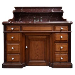 Antique 19th Century French Pitch Cupboard Sink with Marble Top