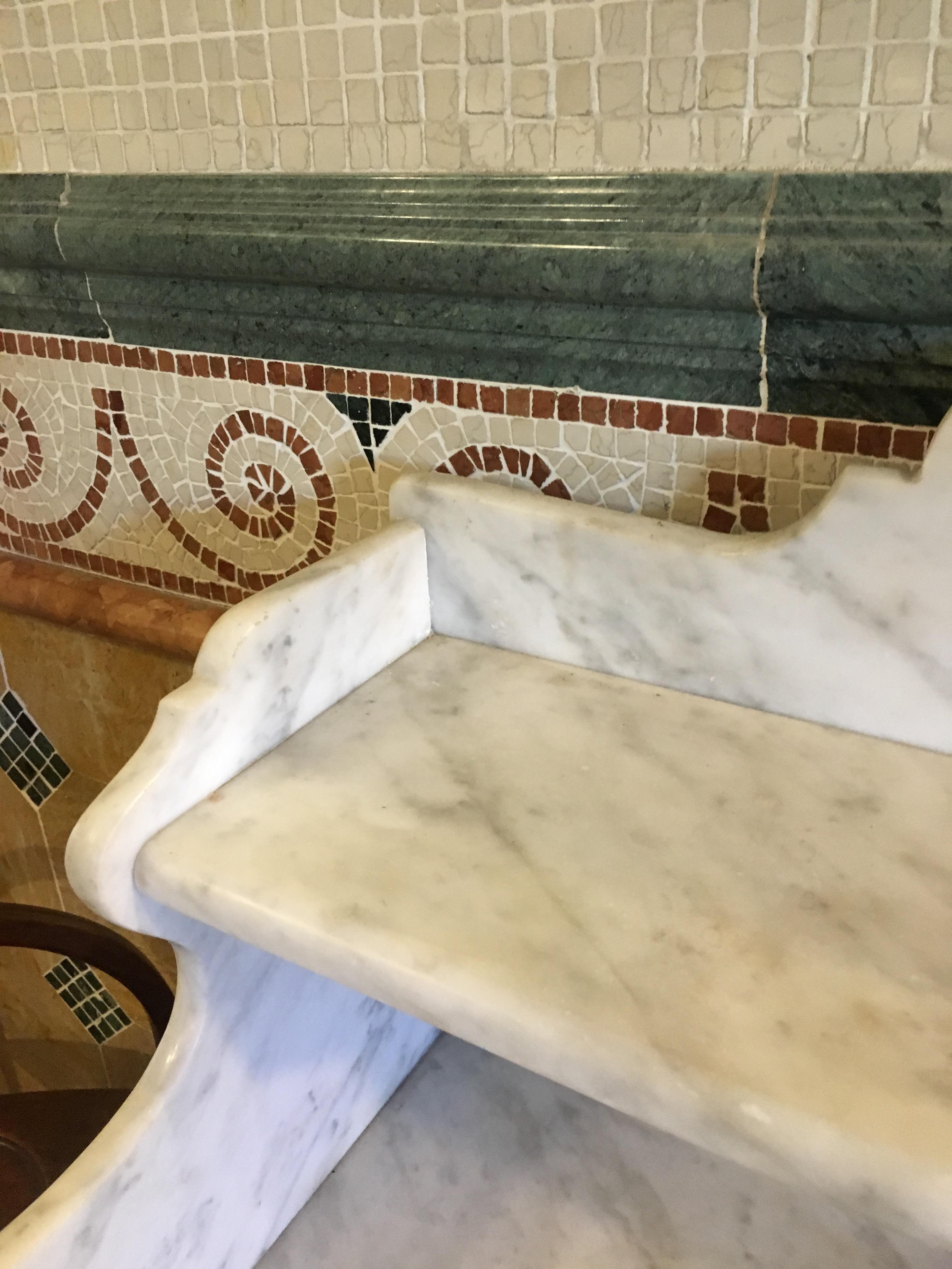 19th Century French Pitch Pine Cupboard Sink with Carrara Marble Top, 1890s 12