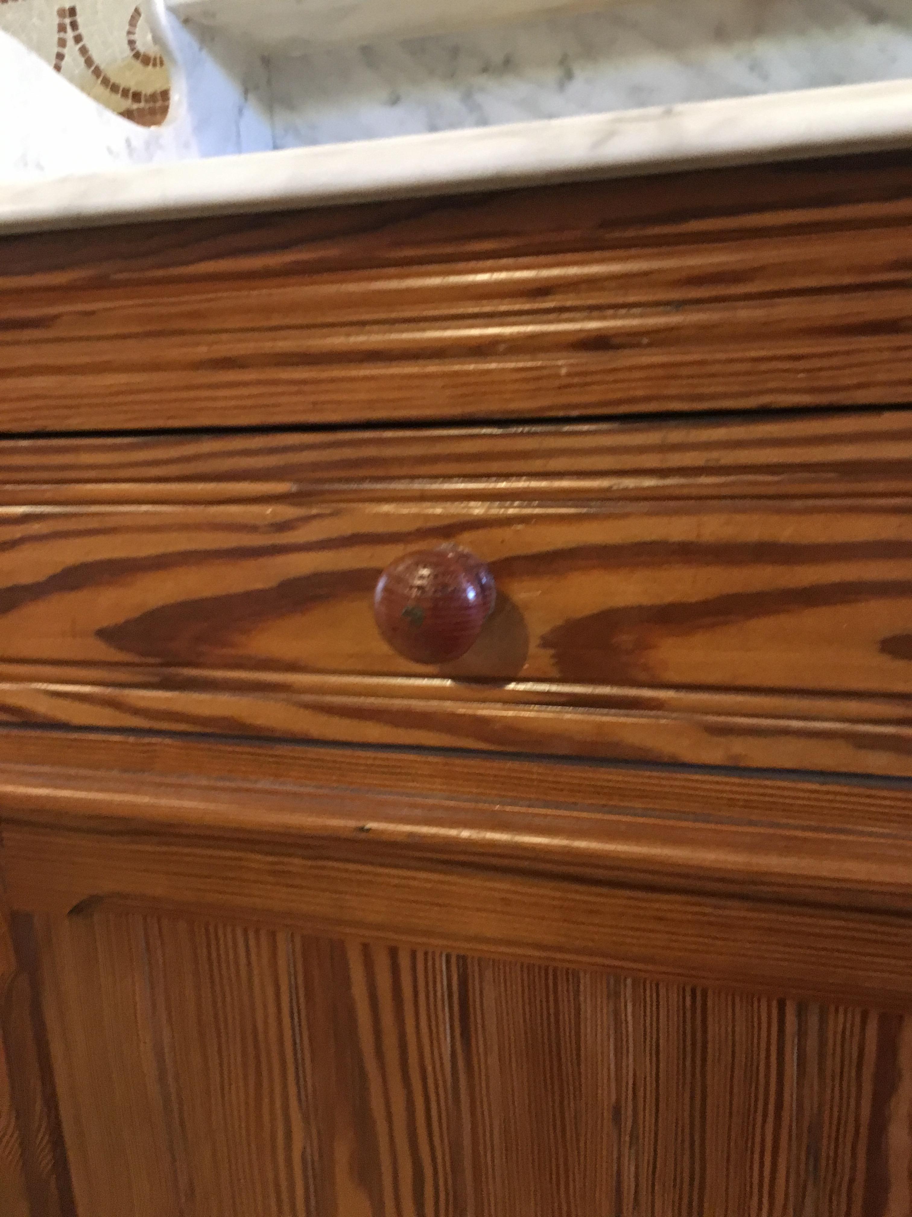 19th Century French Pitch Pine Cupboard Sink with Carrara Marble Top, 1890s 4